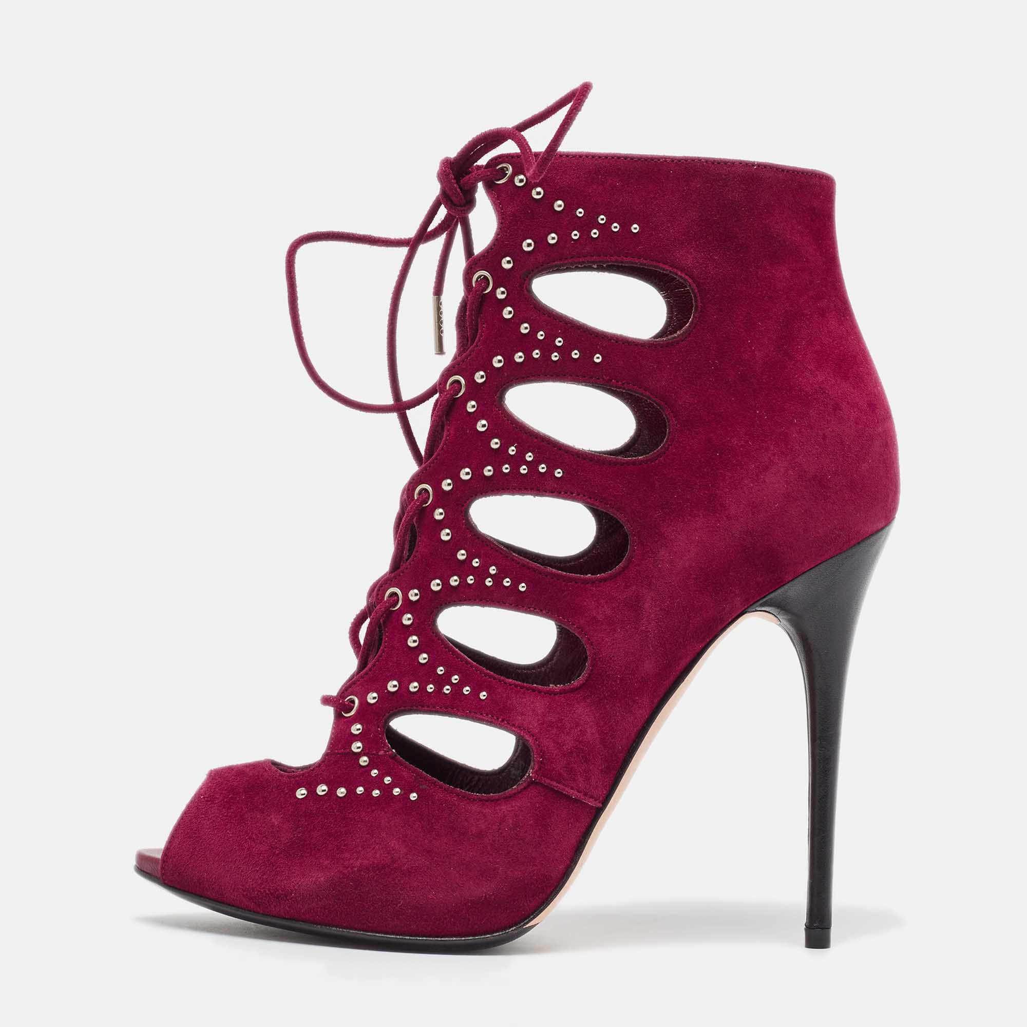 

Alexander McQueen Purple Suede Cut Out Studded Ankle Boots Size