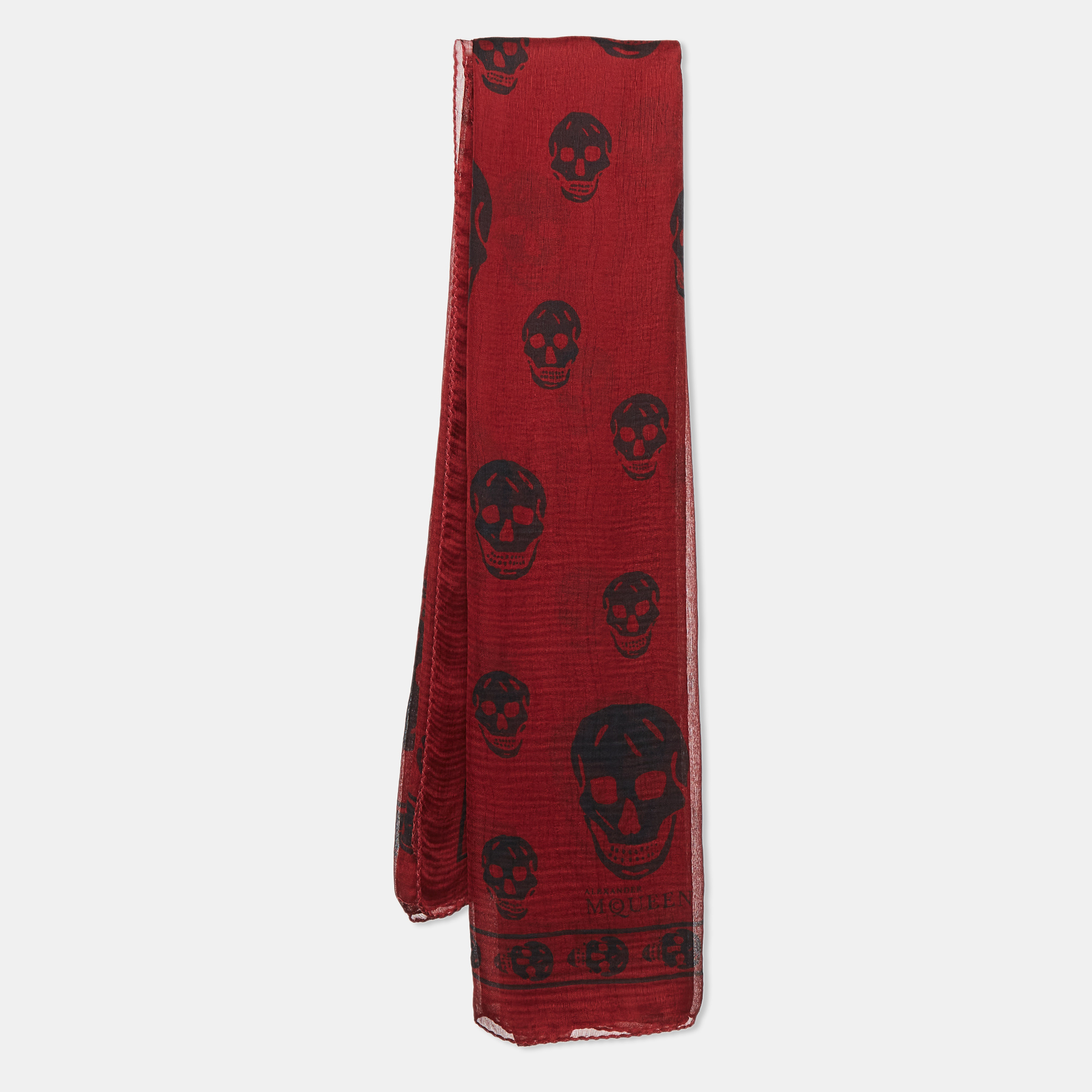 

Alexander McQueen Red Skull Pattern Silk Square Scarf