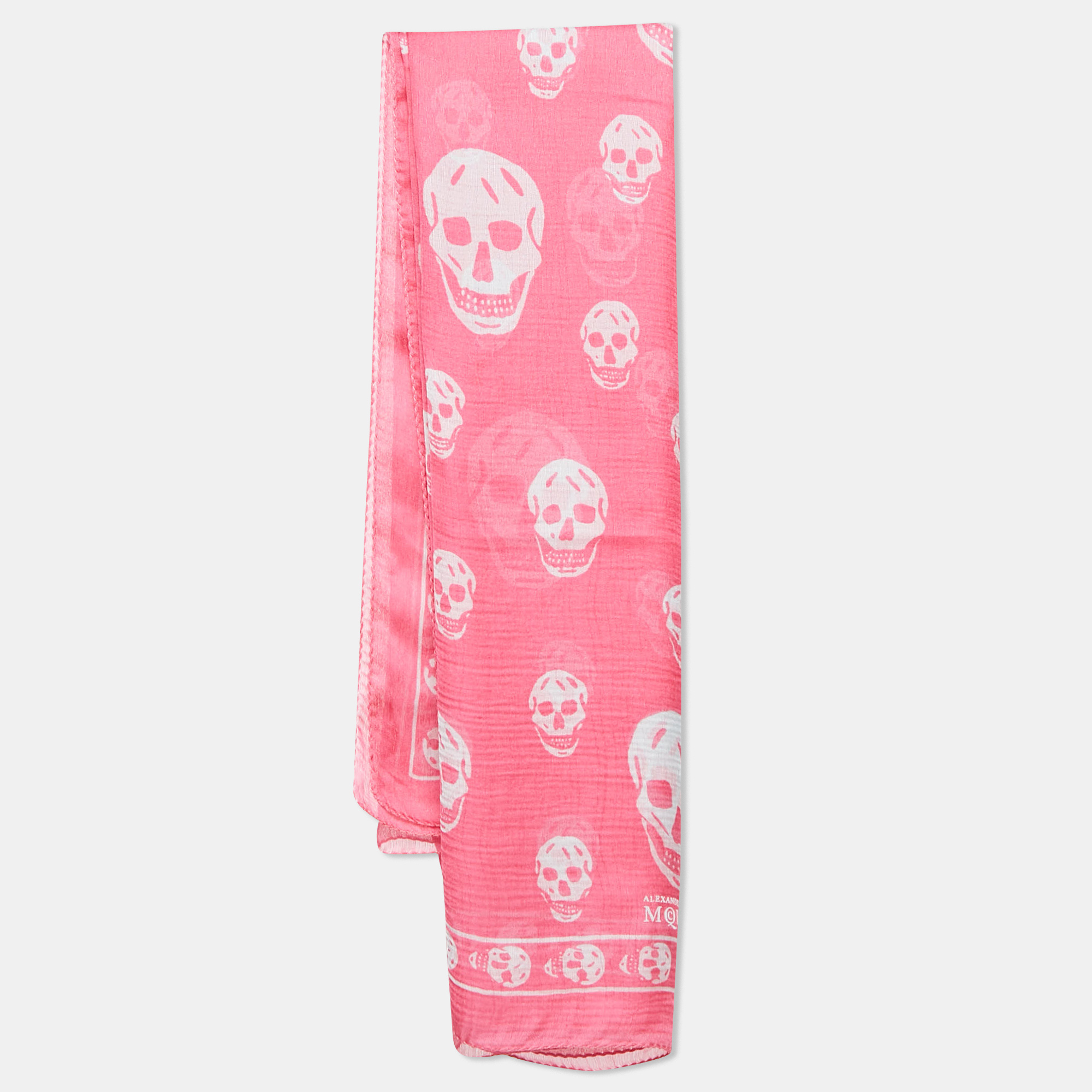 

Alexander McQueen Pink Skull Print Silk Scarf