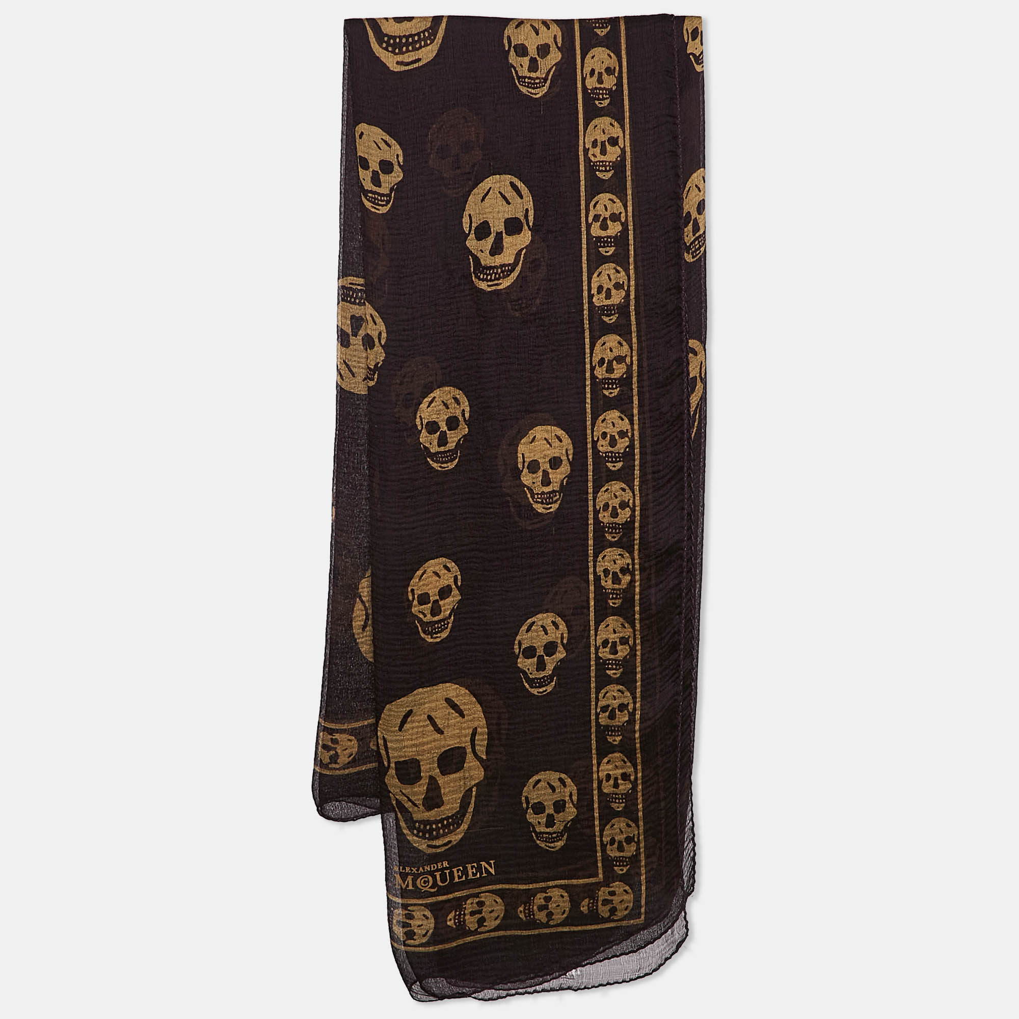 

Alexander McQueen Burgundy Skull Print Chiffon Silk Scarf