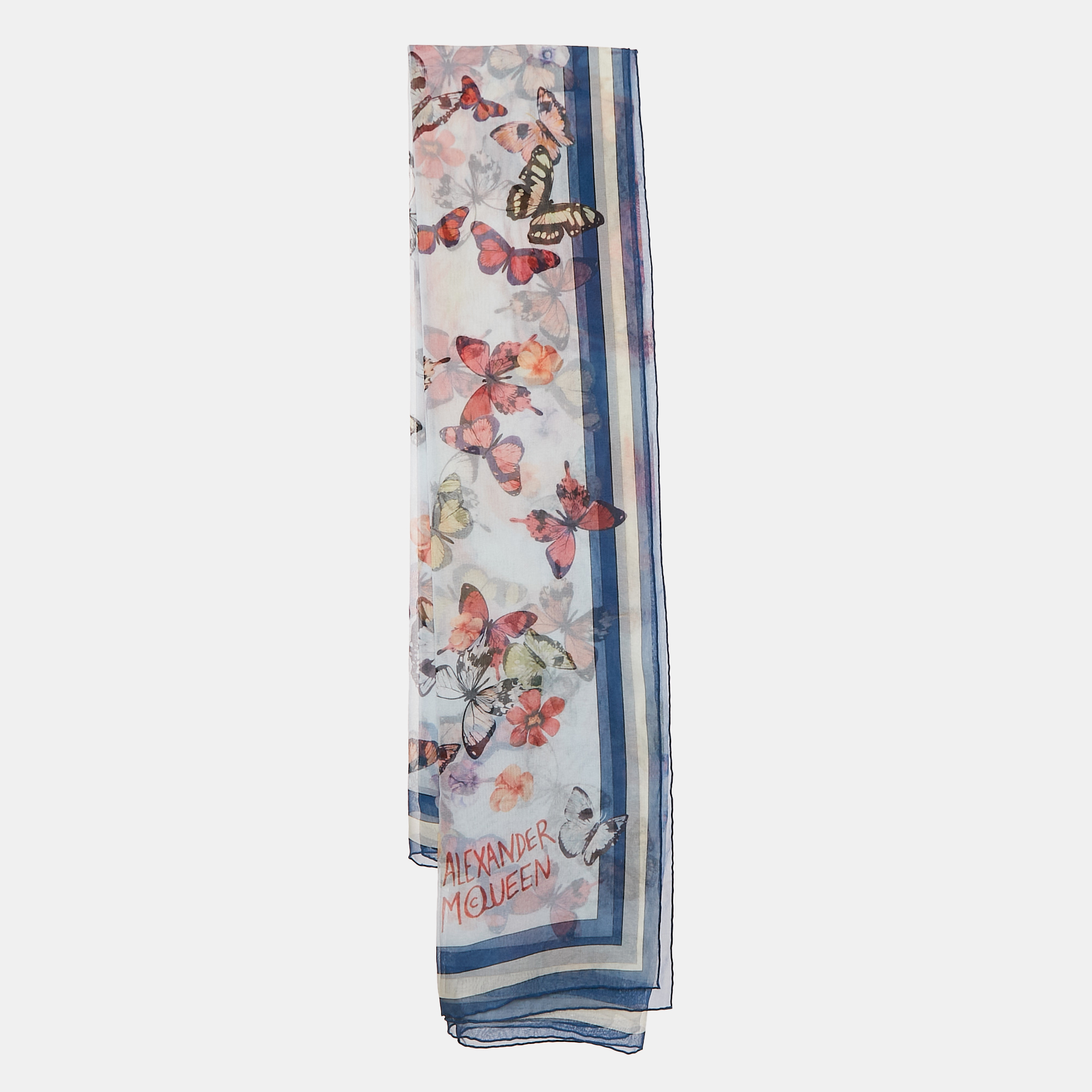 

Alexander McQueen Blue Butterfly Print Silk Chiffon Scarf