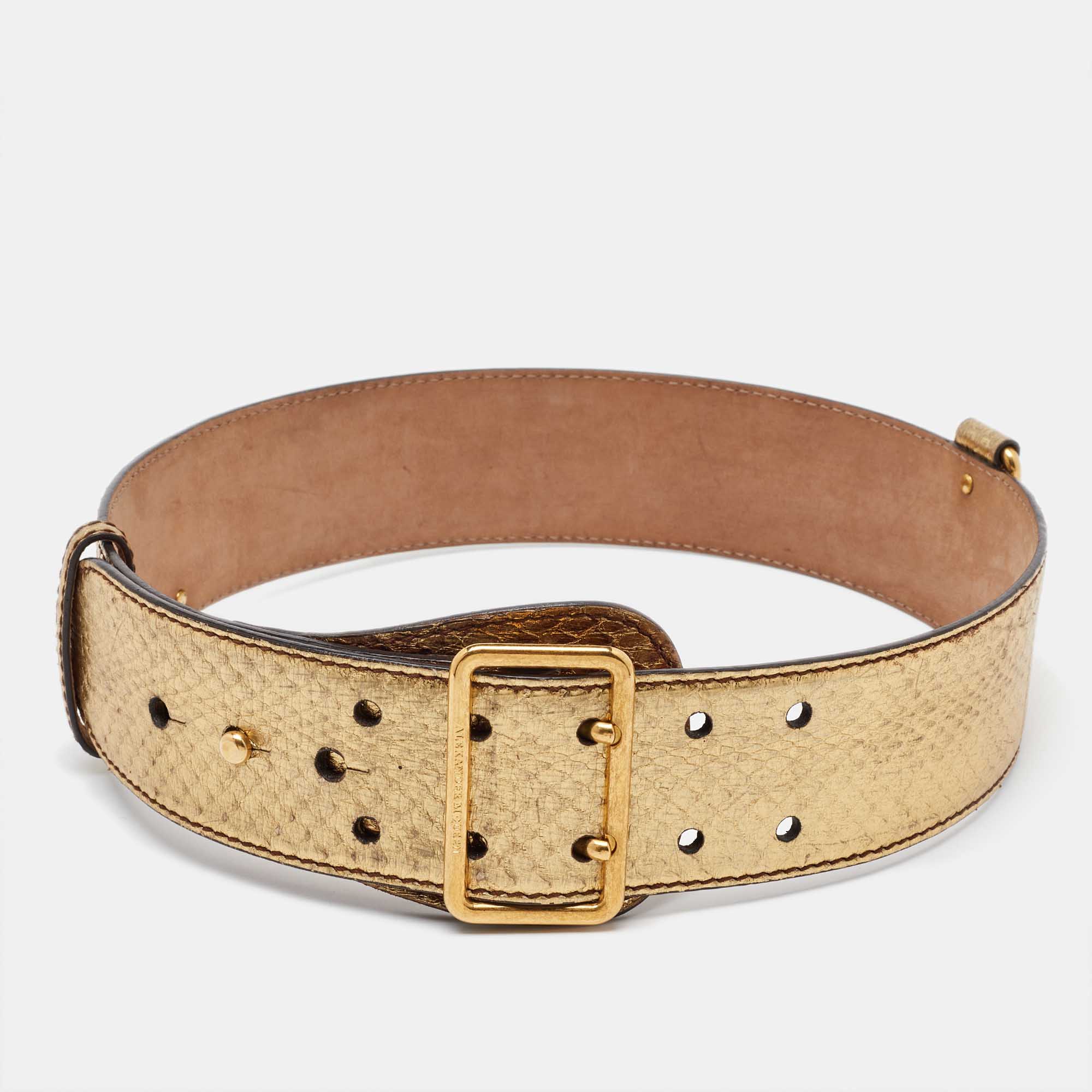 

Alexander McQueen Gold Leather Waist Belt