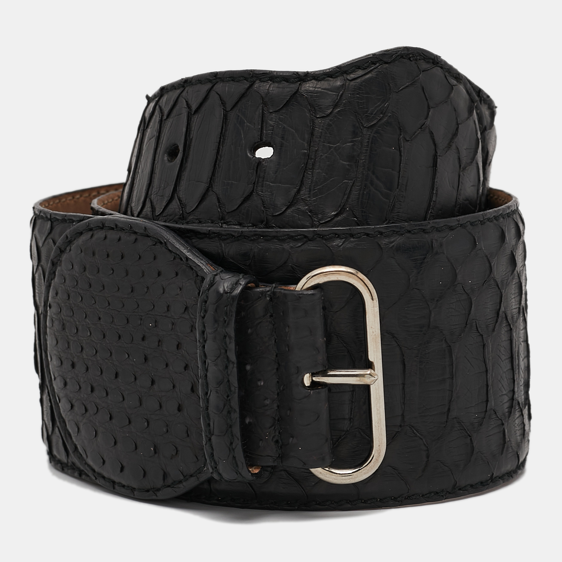 

Alexander McQueen Black Python Buckle Wide Belt 75CM