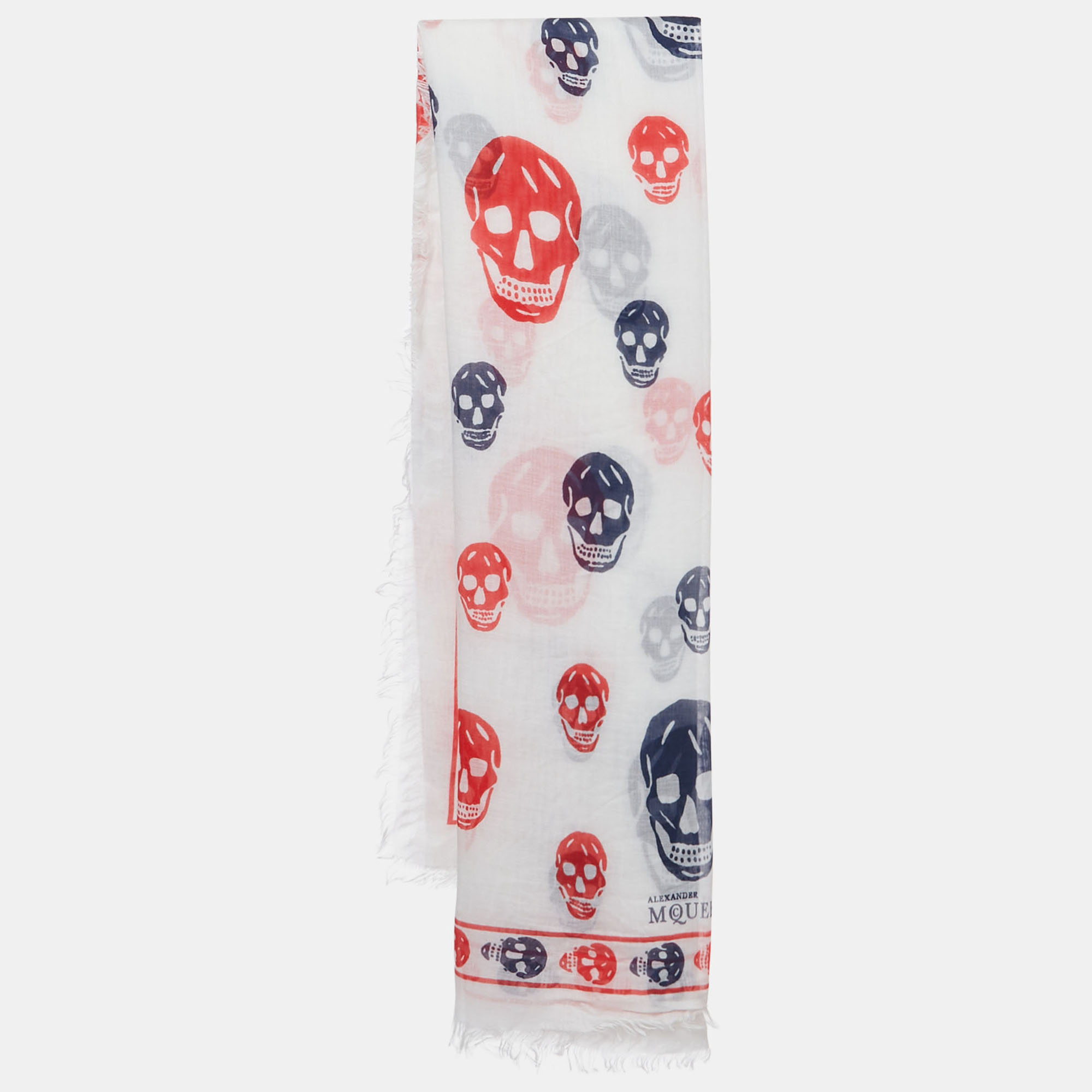 

Alexander McQueen White Skull Print Modal and Silk Scarf