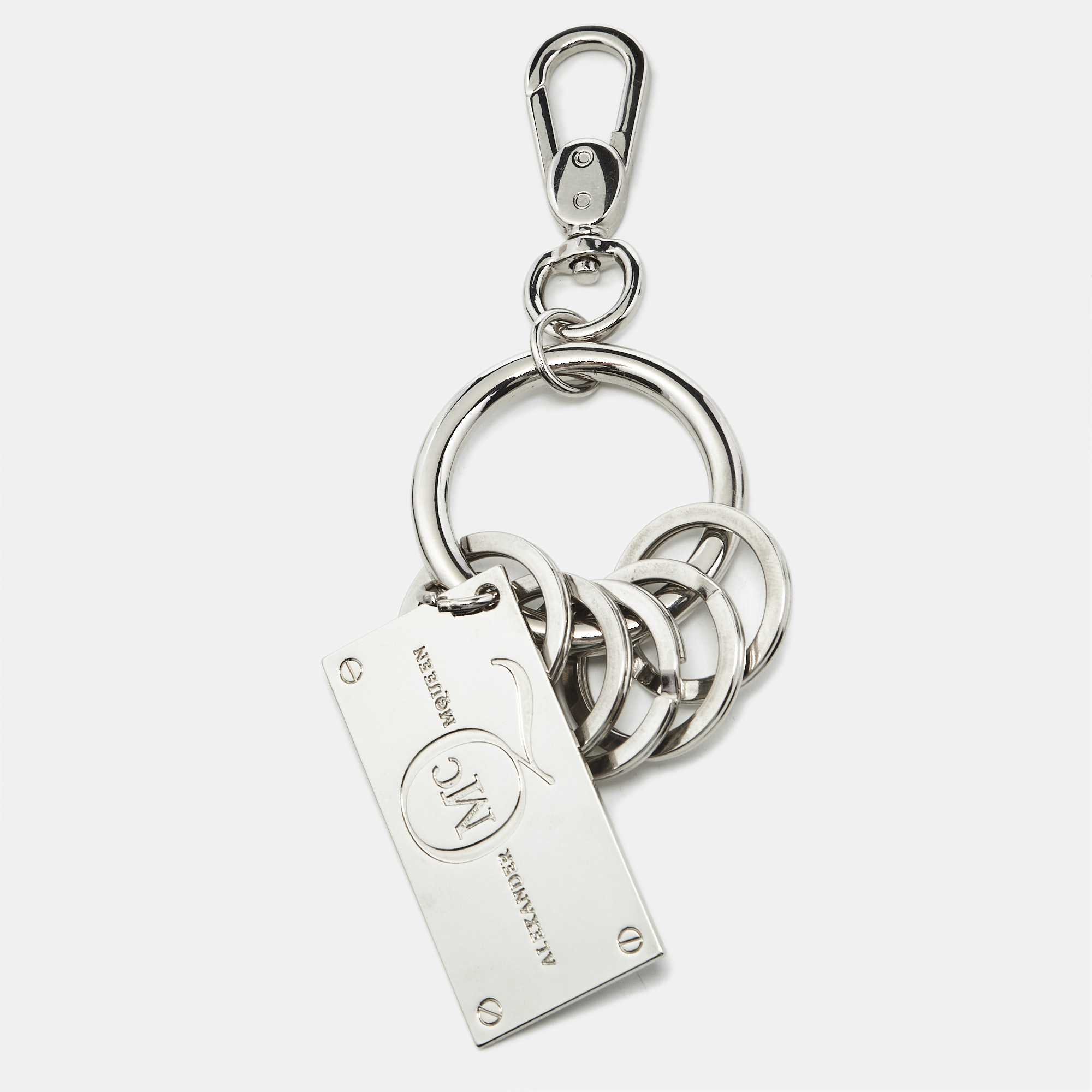 

Alexander McQueen Silver Tone Metal Logo Plaque Key Chain