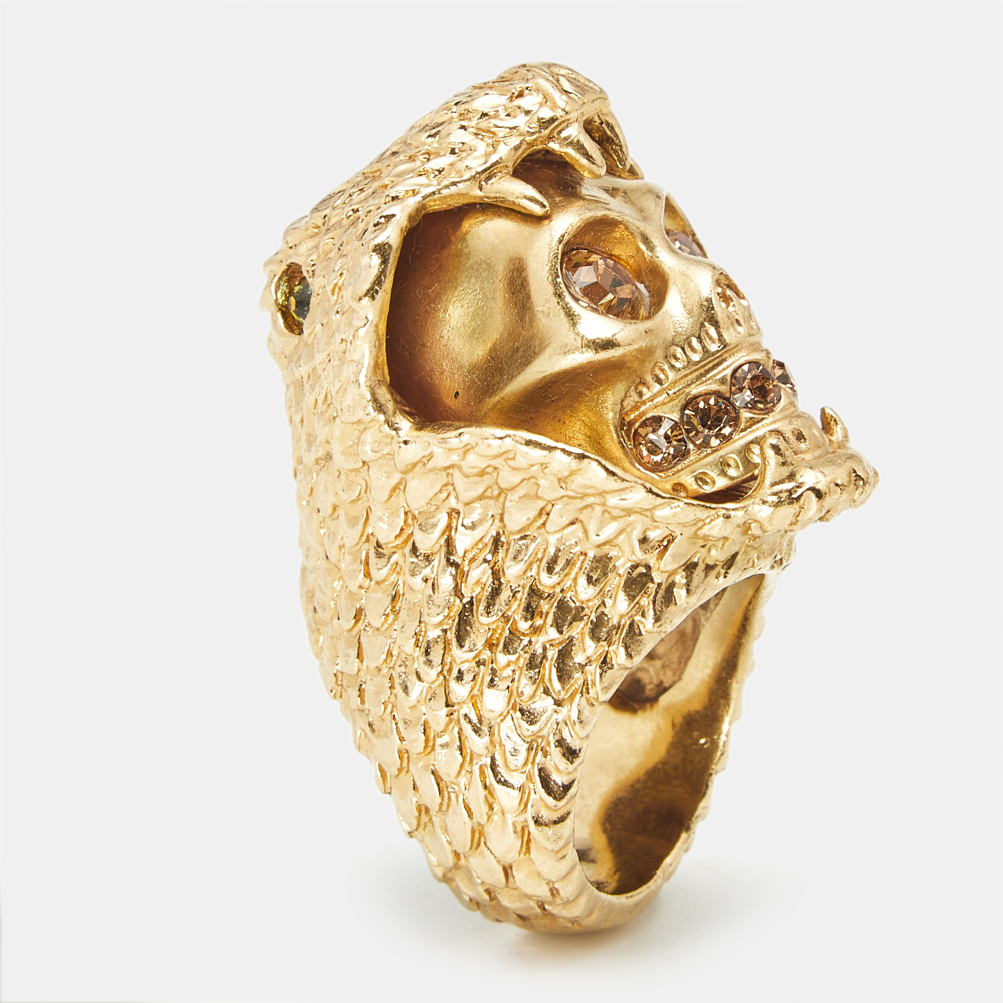 

Alexander McQueen Skull and Snake Crystals Gold Tone Ring Size