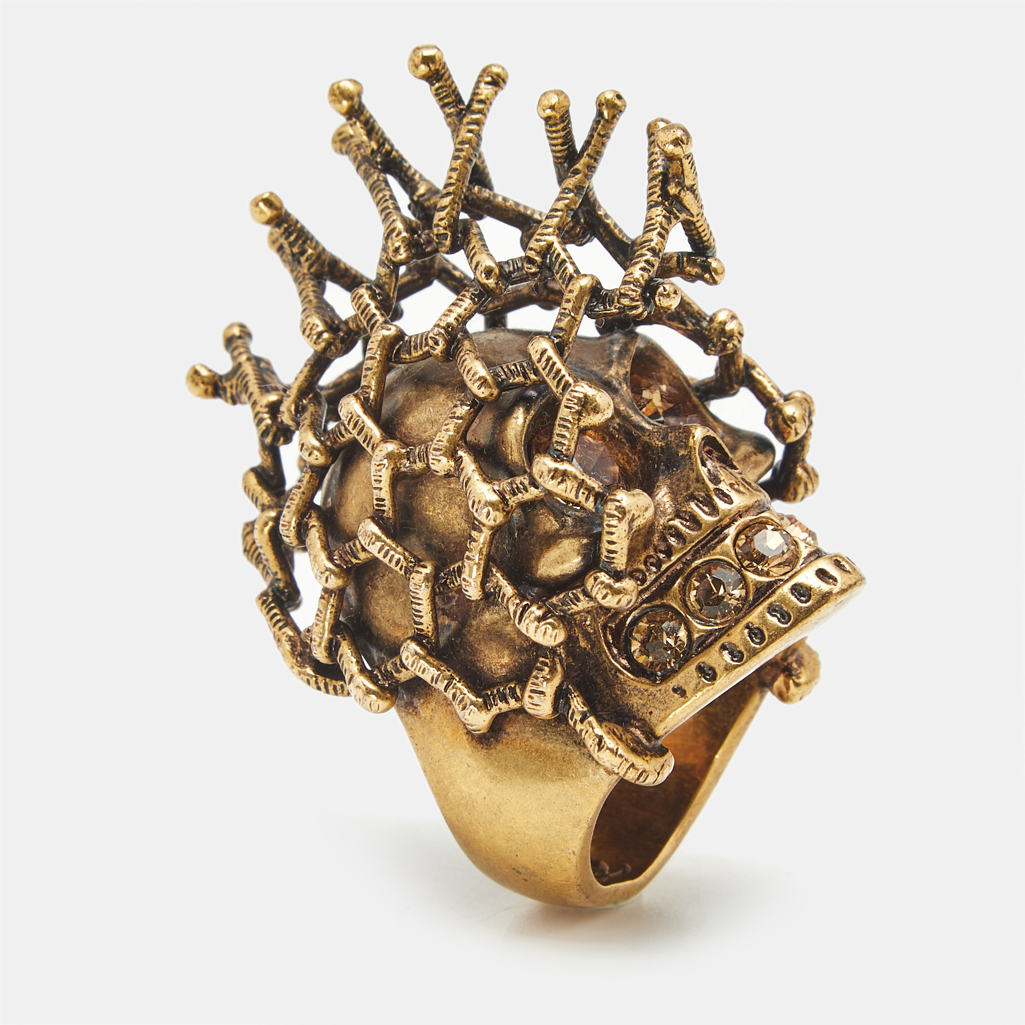 

Alexander McQueen Skull Crystals Gold Tone Ring Size