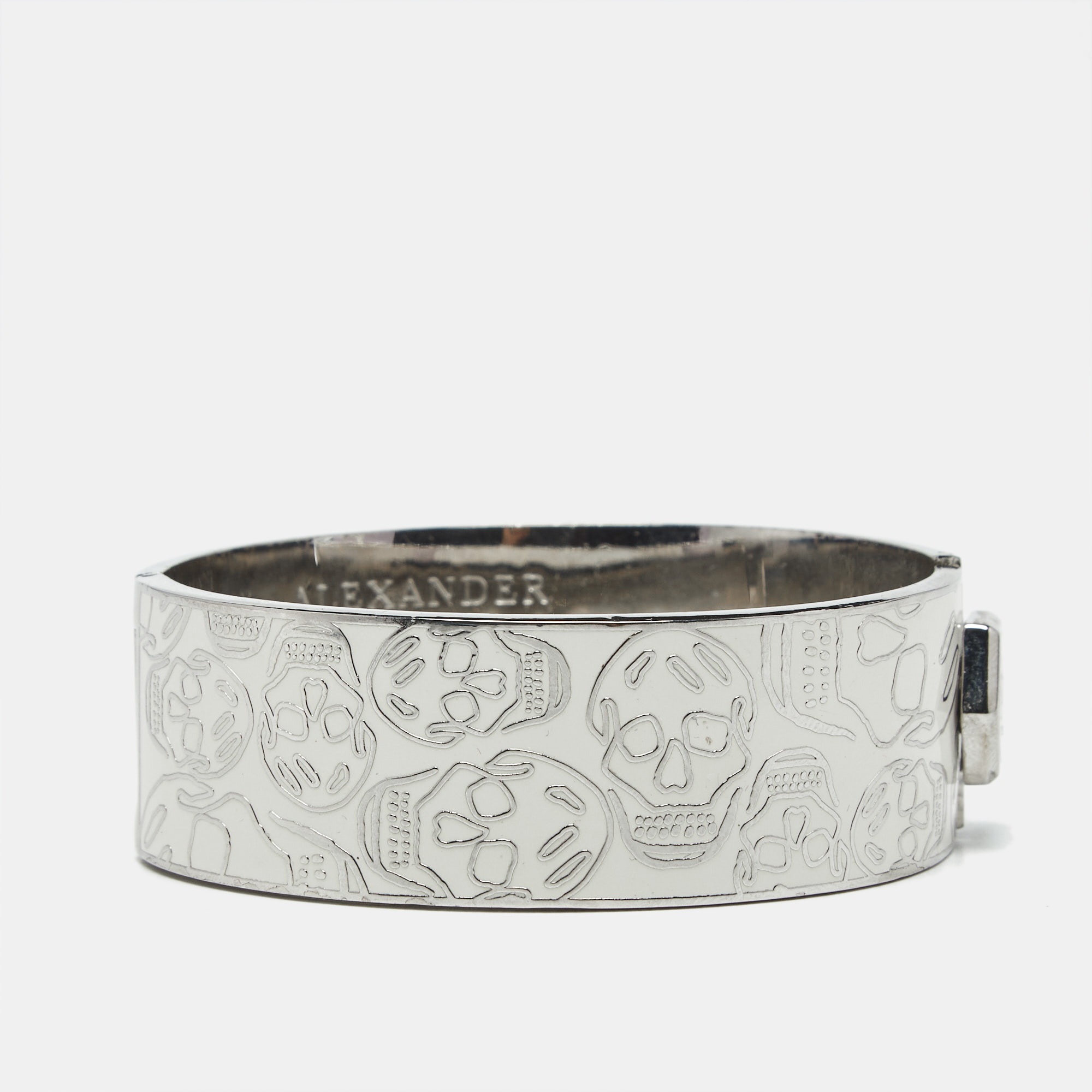 Pre-owned Alexander Mcqueen Skull Enamel Silver Tone Bracelet