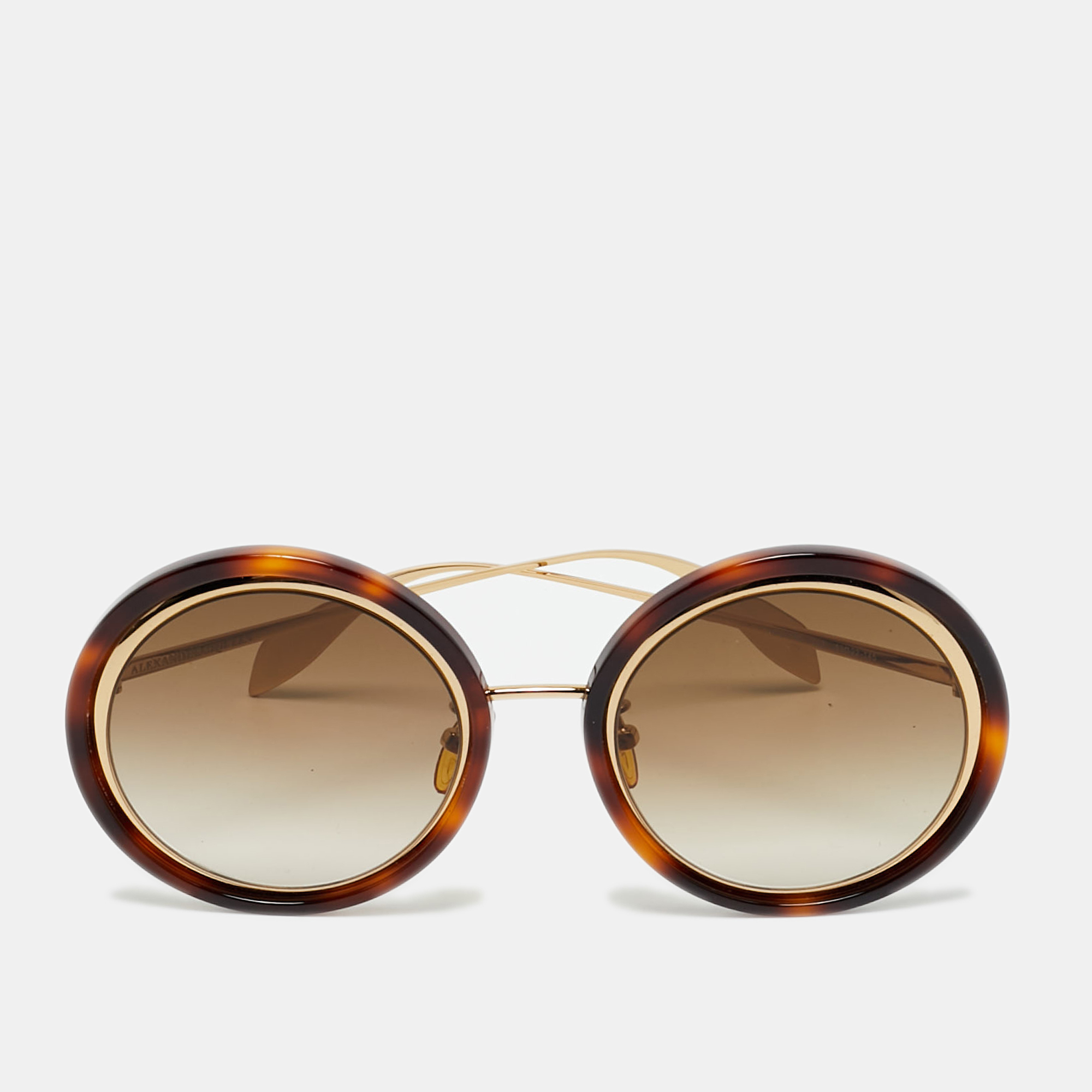 

Alexander McQueen Tortoise Brown Gradient AM0150S Round Sunglasses