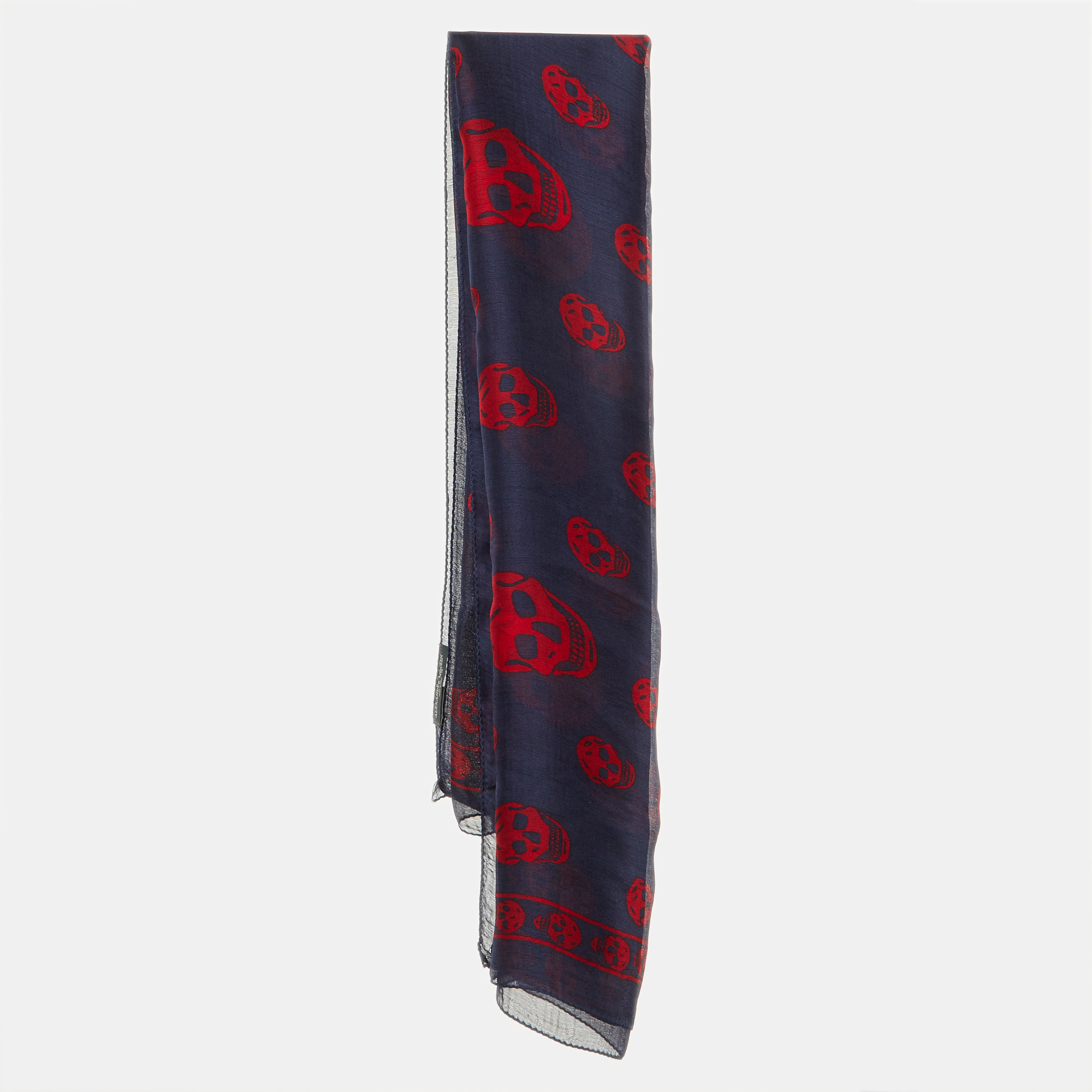 Pre-owned Alexander Mcqueen Navy Blue Skull Print Silk Scarf