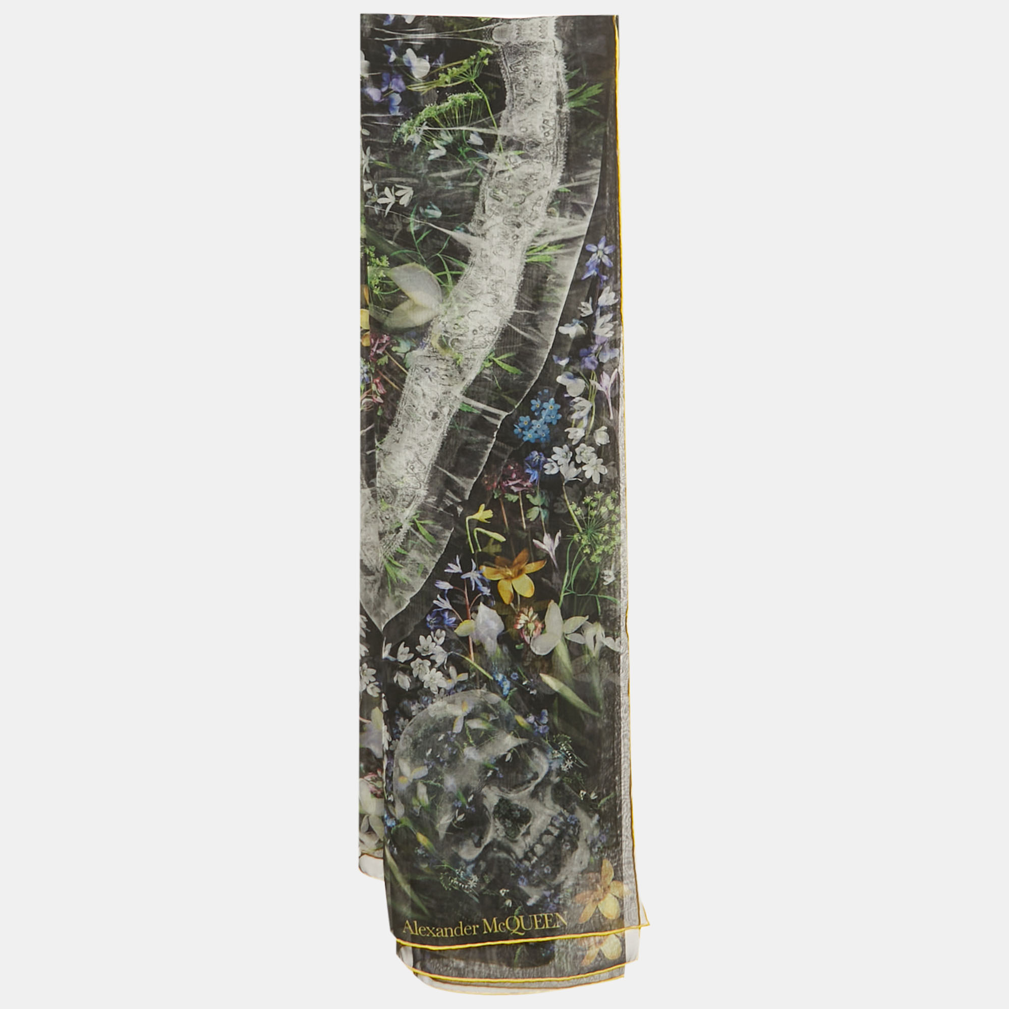 

Alexander McQueen Black Floral Print Silk Square Scarf