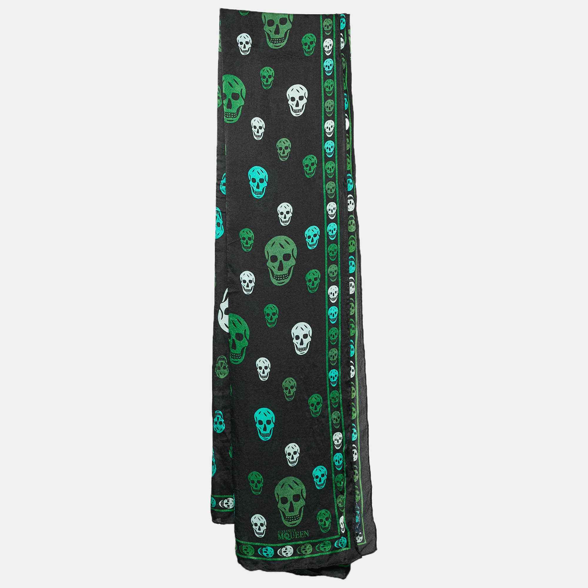 

Alexander McQueen Black/Green Skull Print Silk Scarf