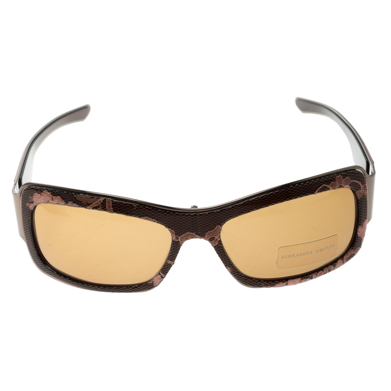 

Alexander McQueen Brown AMQ 4018/S Lace Print Square Sunglasses