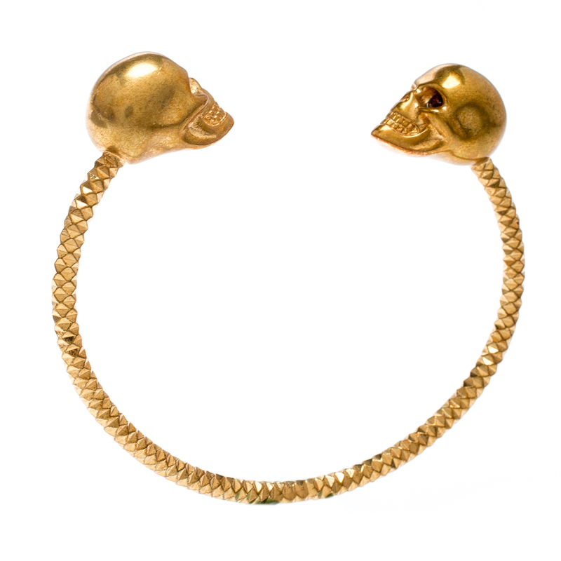 

Alexander McQueen Twin Skull Gold Tone Open Cuff Bracelet