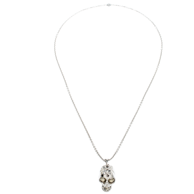 

Alexander McQueen Crystal Embedded Silver Tone Skull Pendant Necklace