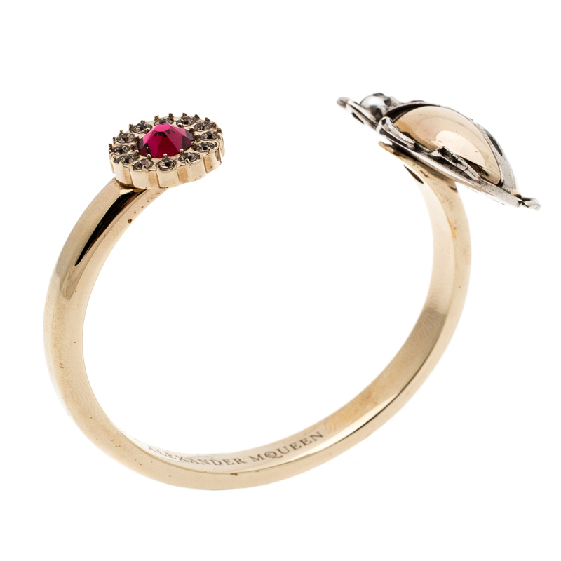 

Alexander McQueen Gold Tone Crystal Embellished Beetle Cuff Bracelet, Pink