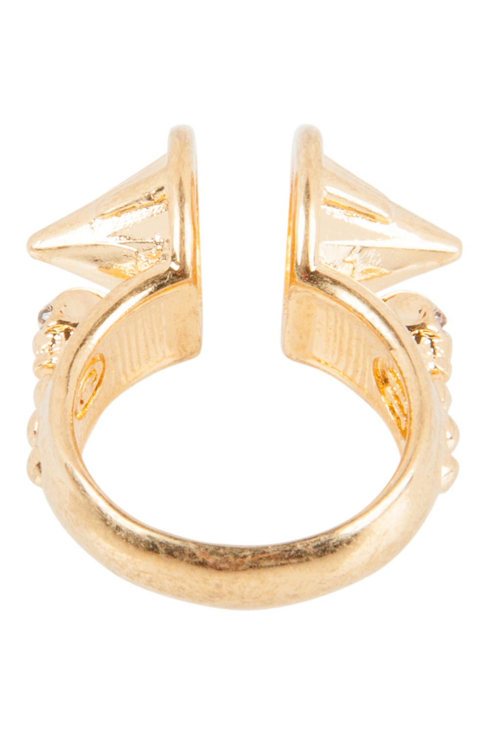 Pre Owned Alexander McQueen Spike Crystal Gold Tone Open Ring Size 50.5