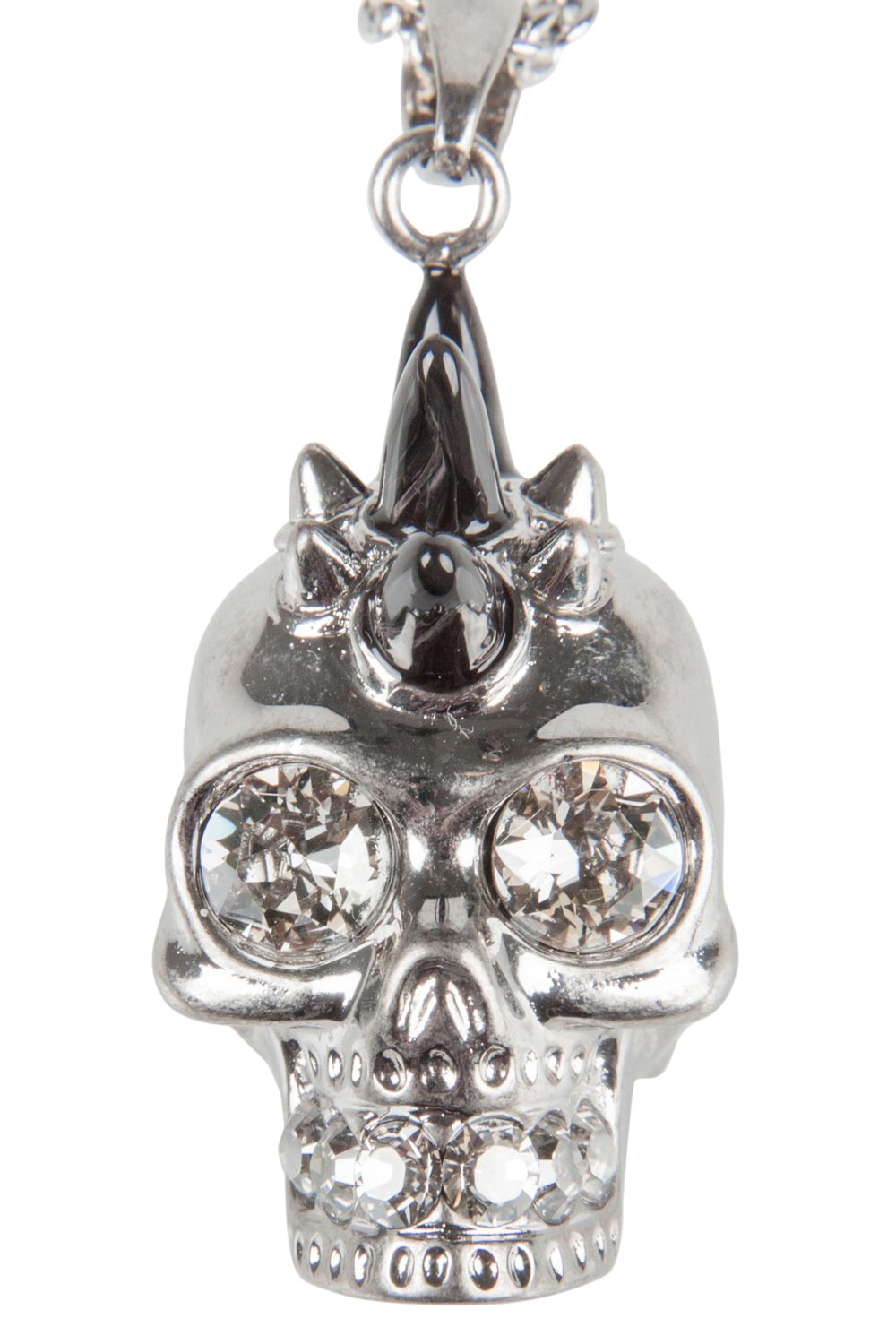 Pre Owned Alexander McQueen Spike Skull Crystal Studded Silver Tone Long Pendant Necklace