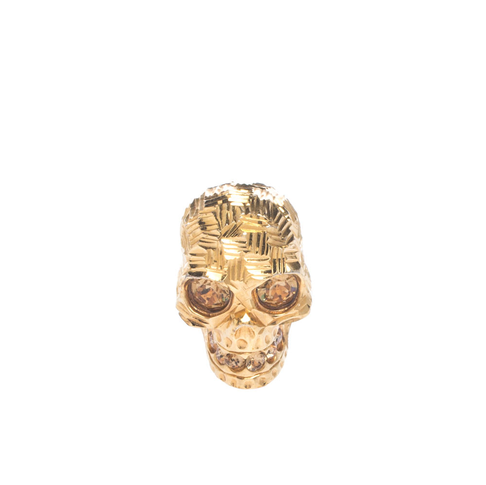 

Alexander McQueen Skull Crystal Textured Gold Tone Cocktail Ring Size