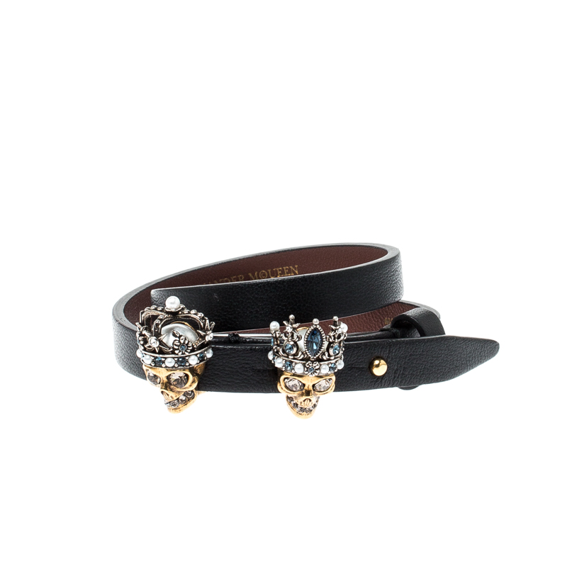 Pre Owned  سوار لف أليكساندر ماكوين  كوين كينغ مرصع جمجمة جلد أسود
