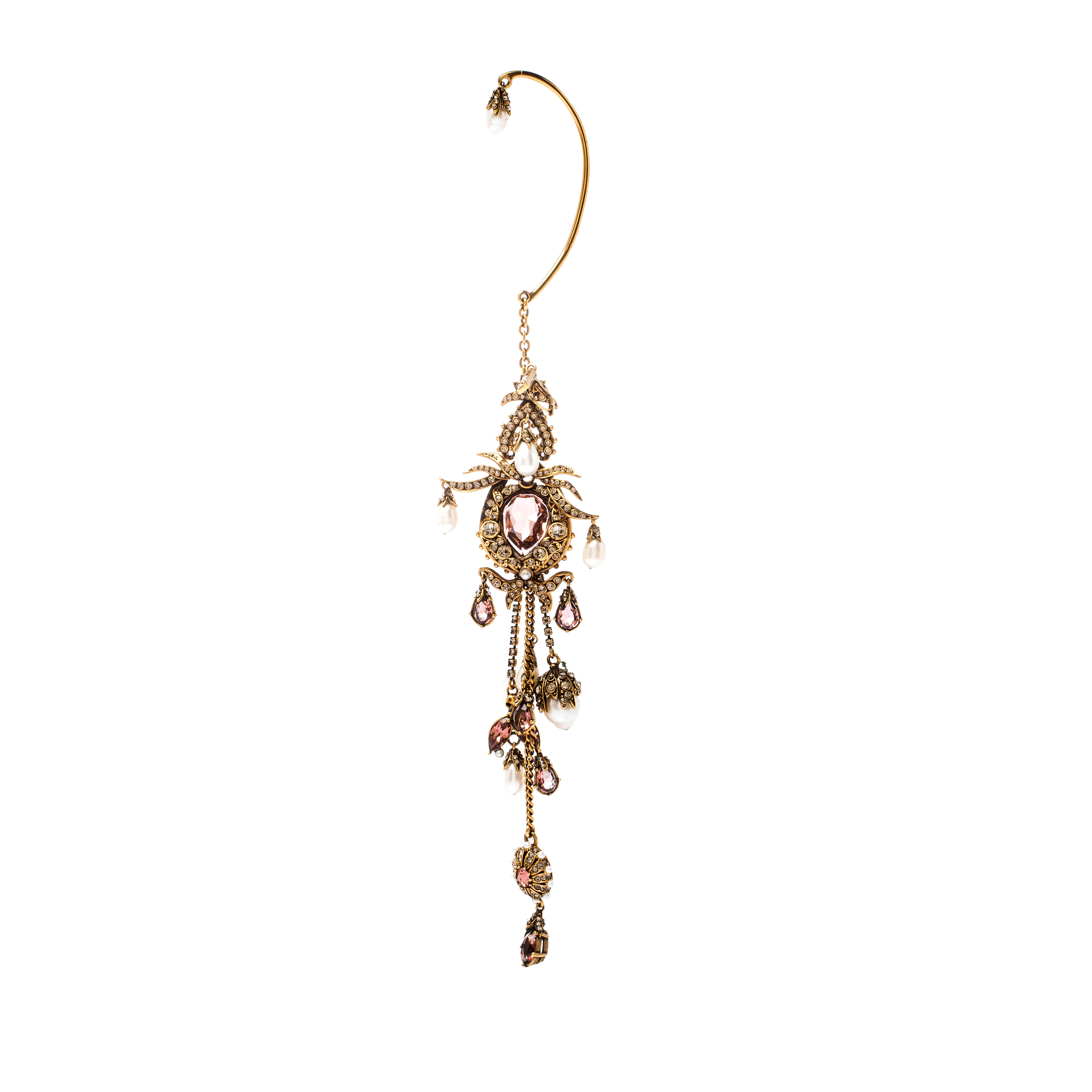 

Alexander McQueen Crystal Faux Pearl Embellished Single Hoop Cuff Earring, Gold