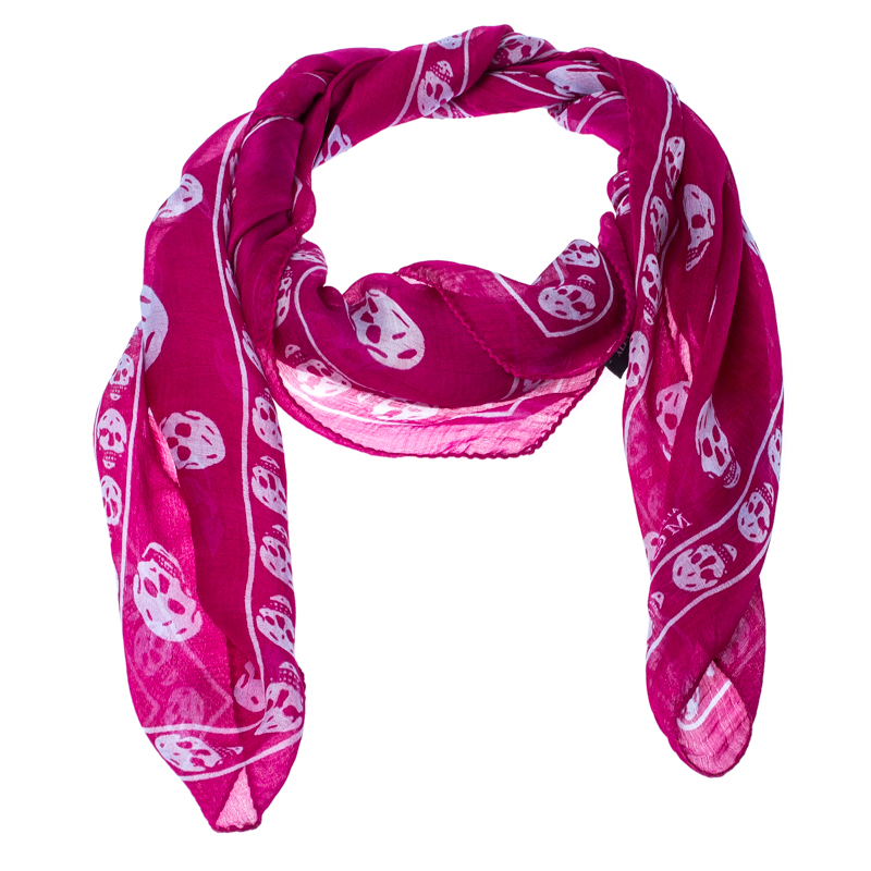 

Alexander McQueen Fuchsia Skull Print Silk Chiffon Scarf, Pink