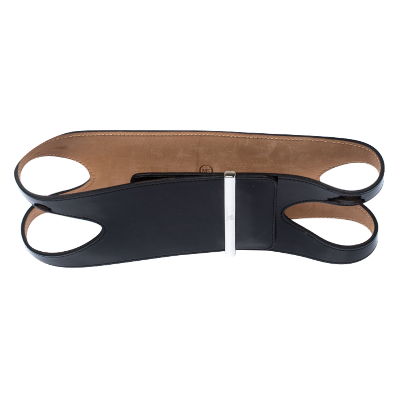 

Alexander McQueen Black Cut Out Patent Leather Waist Belt Size 80CM