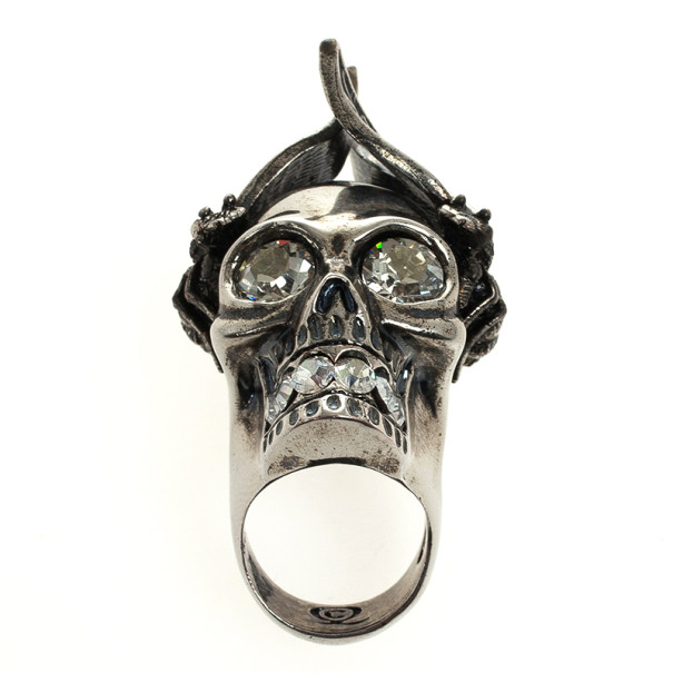 Pre Owned Alexander McQueen Bee Punk Skull Ring Size 52