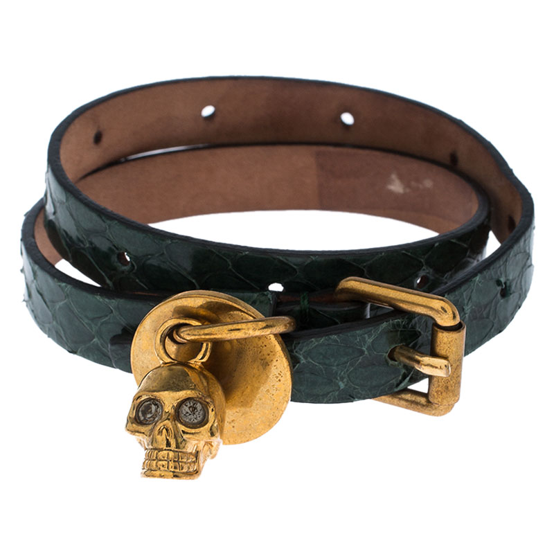مملوكة مسبقًا سوار مزدوج أليكساندر ماكوين دلاية جمجمة جلد أسود 