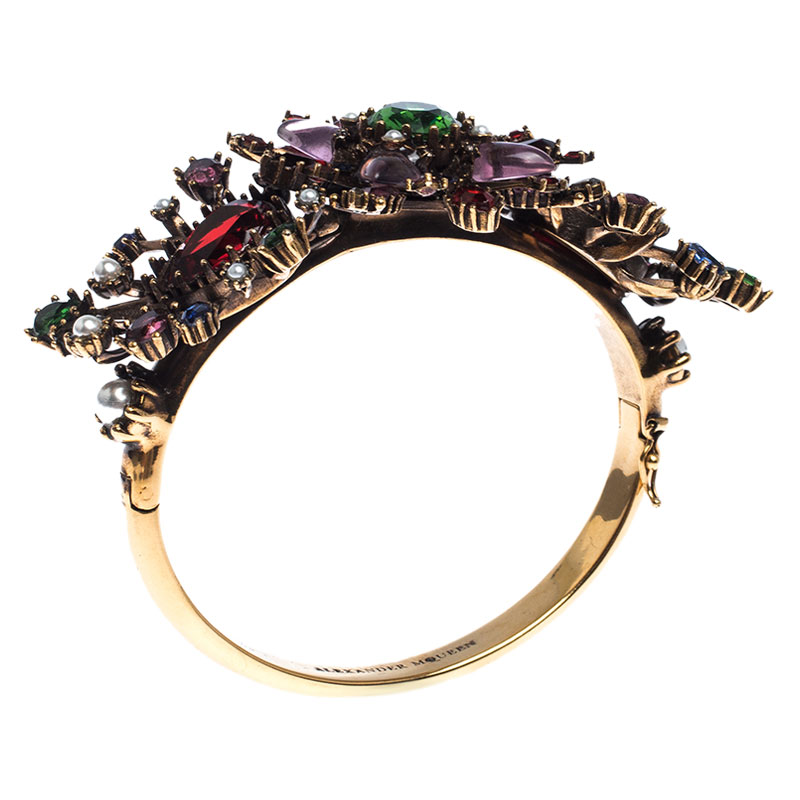 

Alexander McQueen Multicolor Crystal Gold Tone Cuff Bracelet