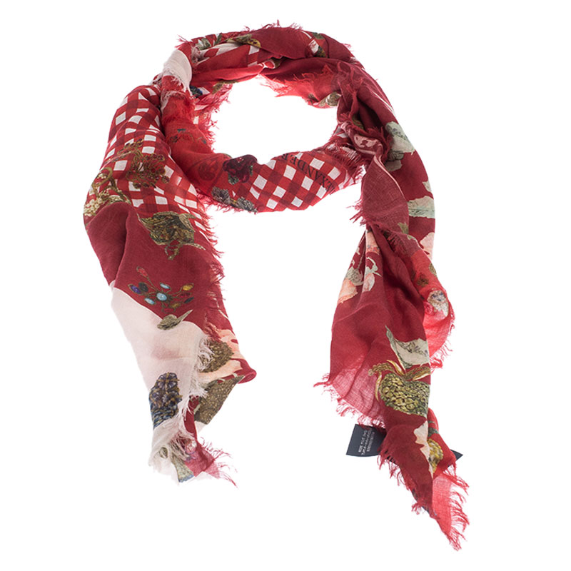 

Alexander McQueen Multi Icon Patchwork Print Modal Wool Square Scarf, Red