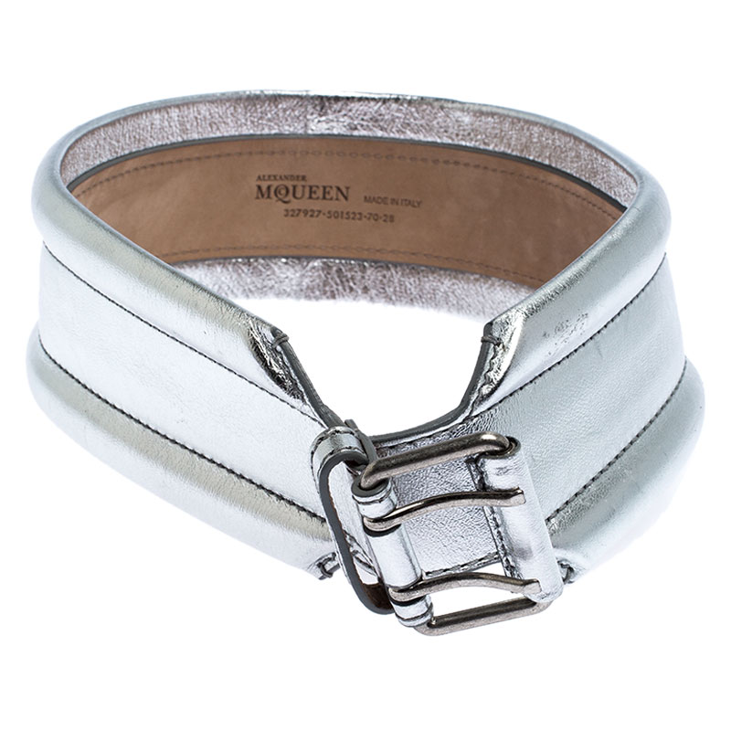 

Alexander McQueen Silver Metallic Leather Belt