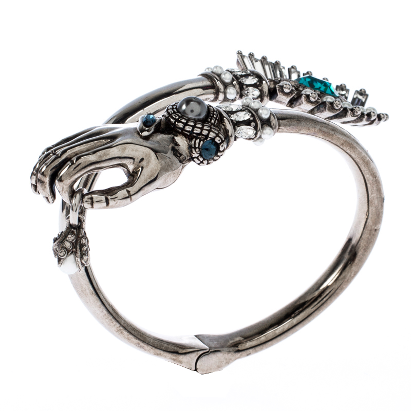 

Alexander McQueen Jewelled Eye & Hand Wrap Silver Tone Cuff Bracelet