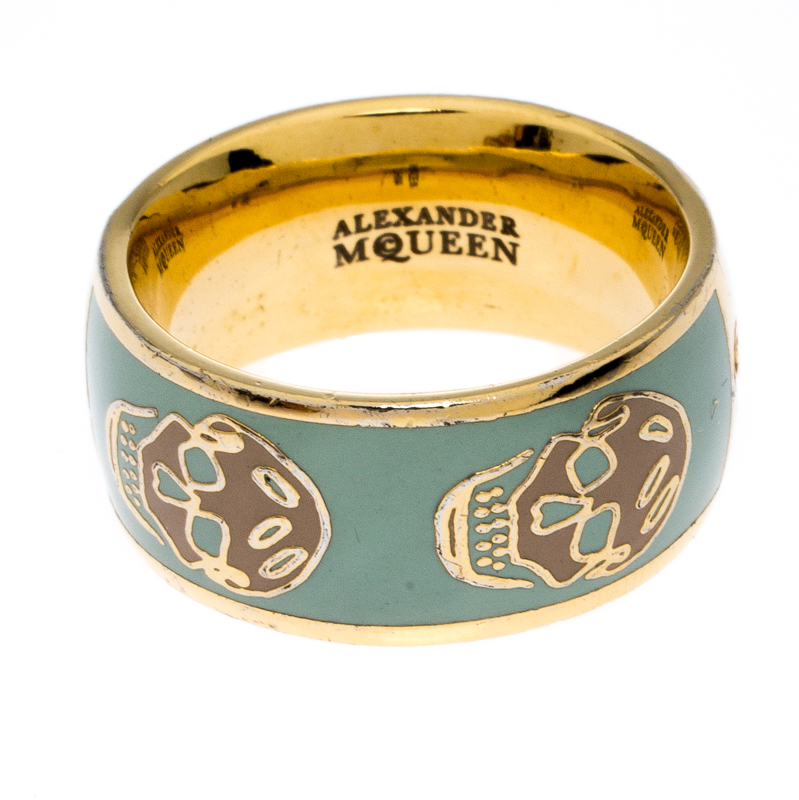 

Alexander McQueen Skull Enamel Gold Tone Band Ring Size