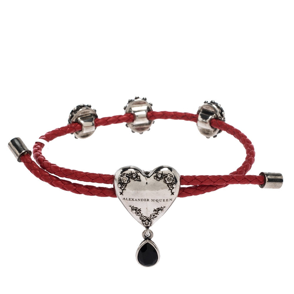 Alexander McQueen Heart Charm Friendship Crystal Red Braided