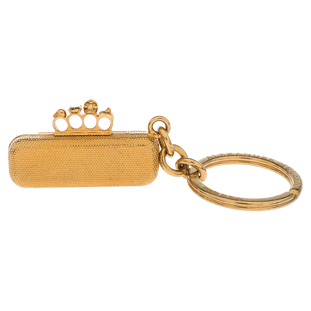 Pre Owned Alexander McQueen Knuckle Clutch Charm Gold Tone Keychain