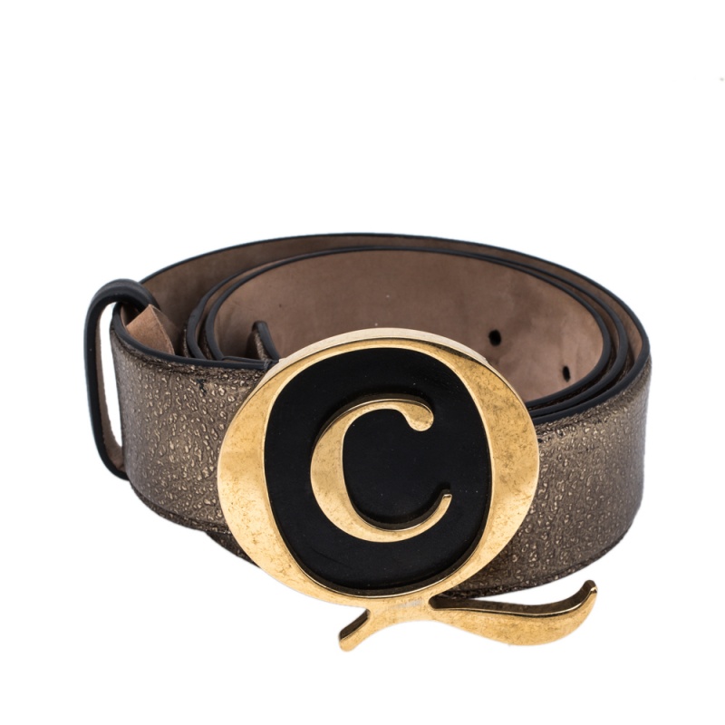 

Alexander McQueen Metallic Bronze Leather Logo Buckle Belt Size