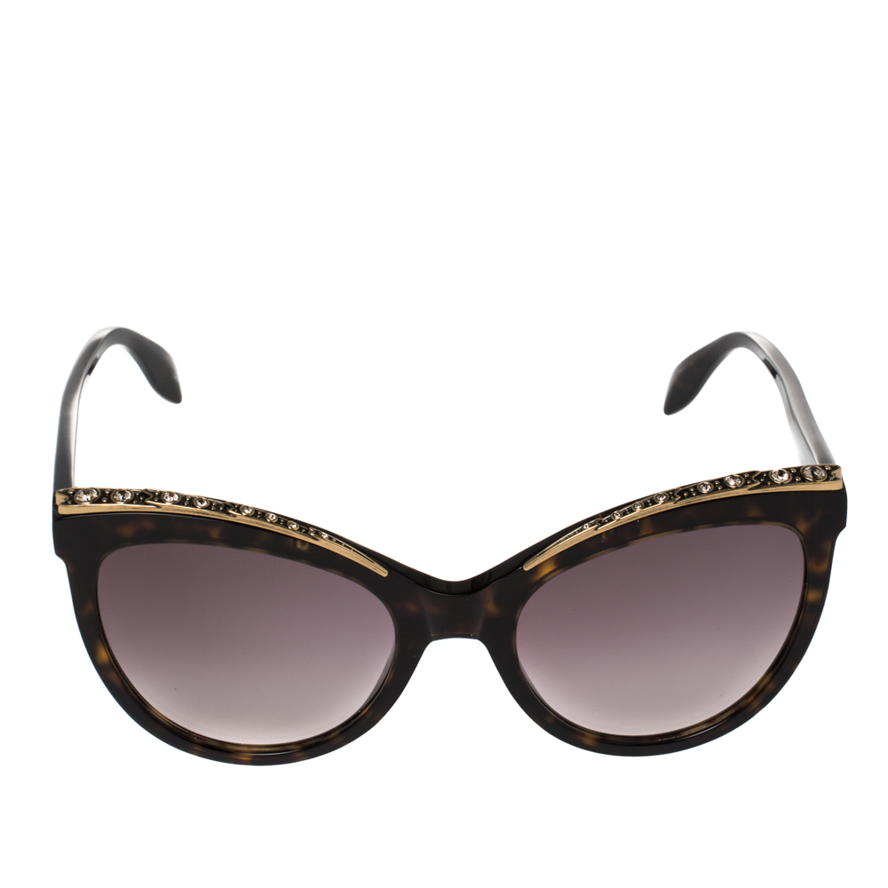 

Alexander McQueen Blonde Havana/ Purple AM0181S Crystal Cateye Sunglasses