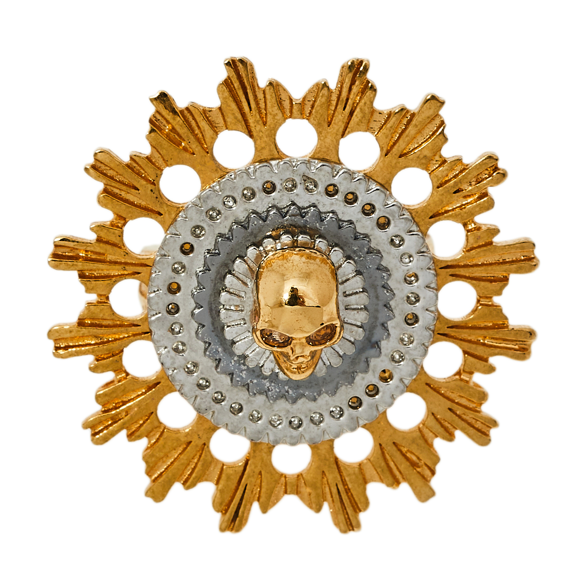 

Alexander McQueen Two Tone Skull Flower Cocktail Ring Size, Gold