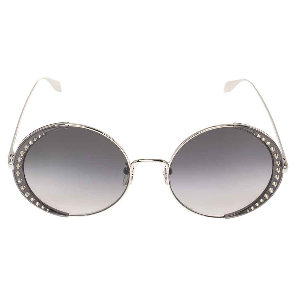 

Alexander McQueen Grey/Silver Metal Studded AM0311S Gradient Round Sunglasses