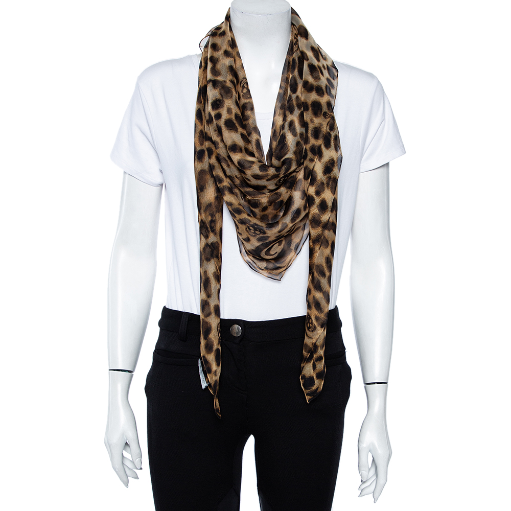 

Alexander McQueen Brown Leopard Skull Print Silk Scarf