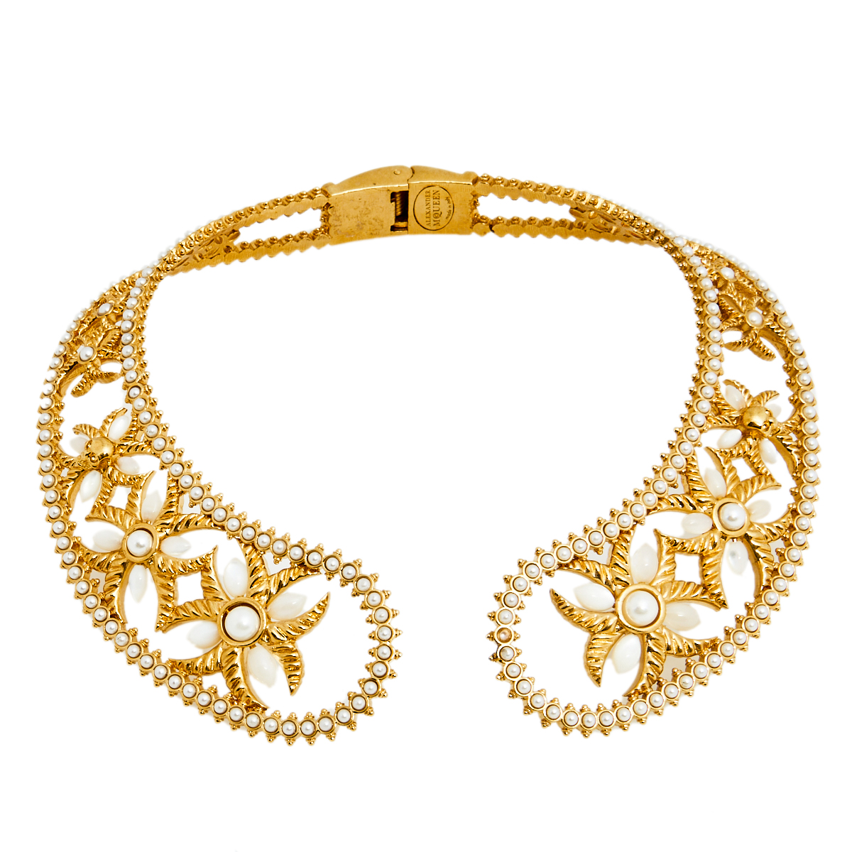 

Alexander McQueen Gold Tone Crystals & Pearl Embellished Collar Necklace