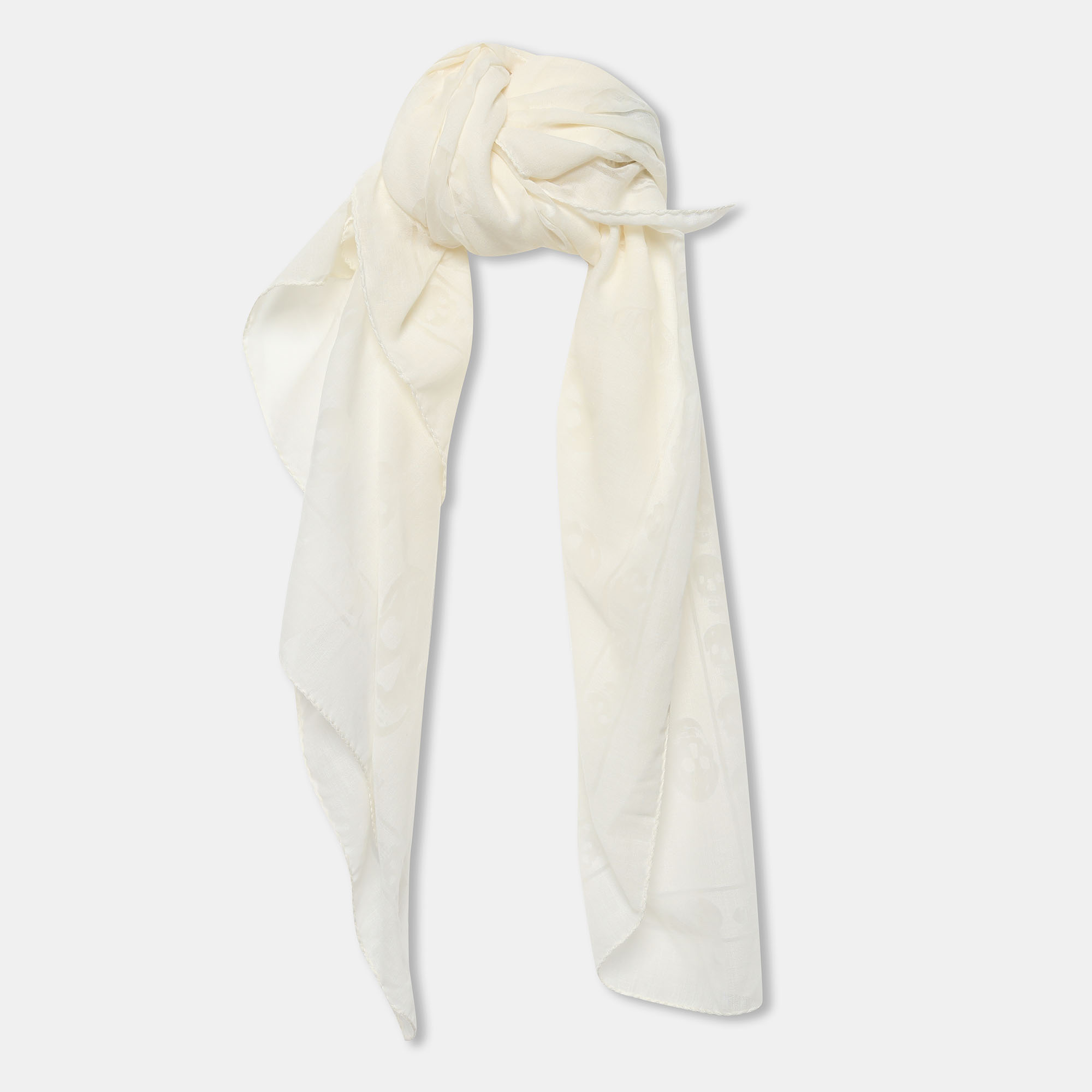 

Alexander McQueen Ivory Skull Patterned Cotton Scarf, White