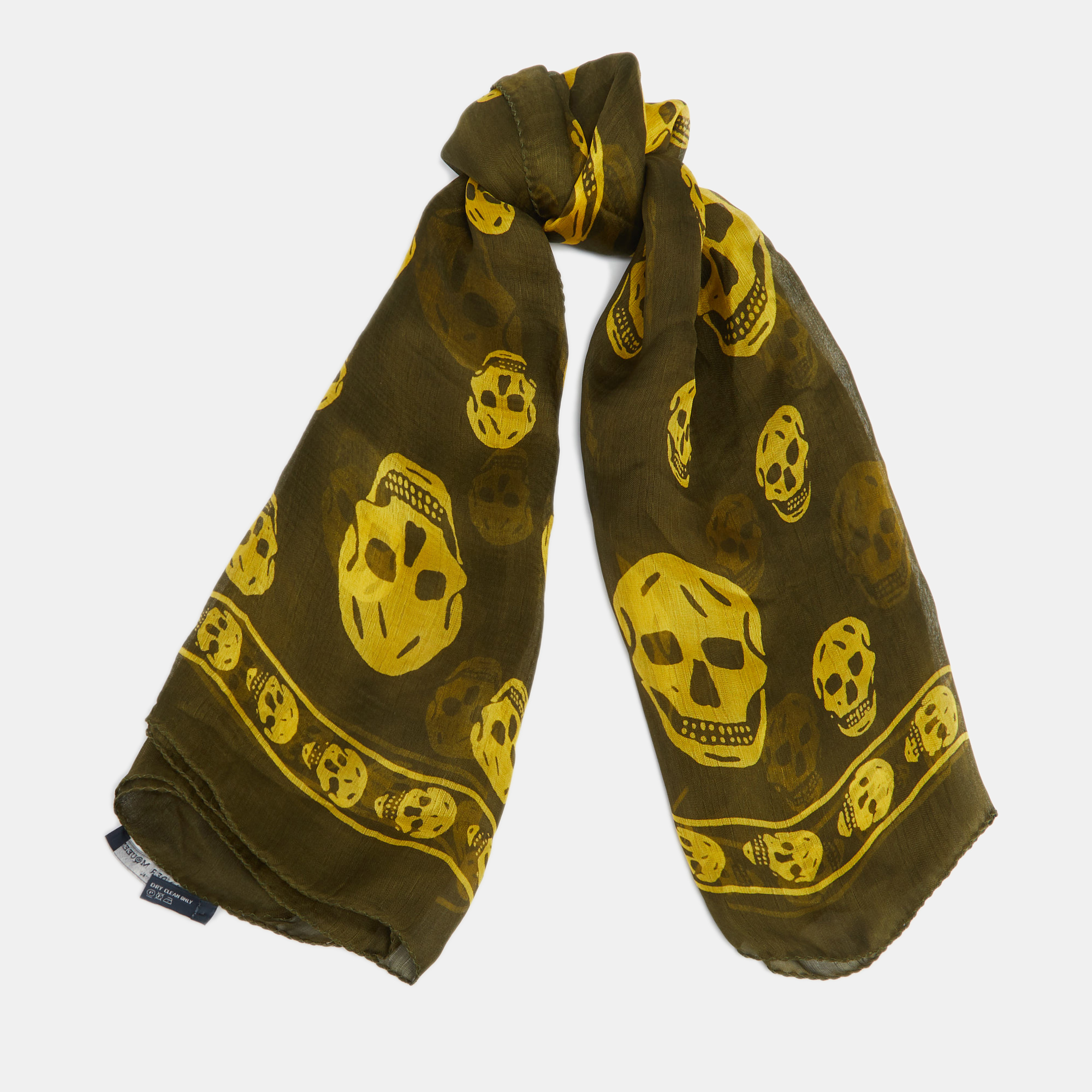 

Alexander McQueen Green Skull Print Silk Scarf