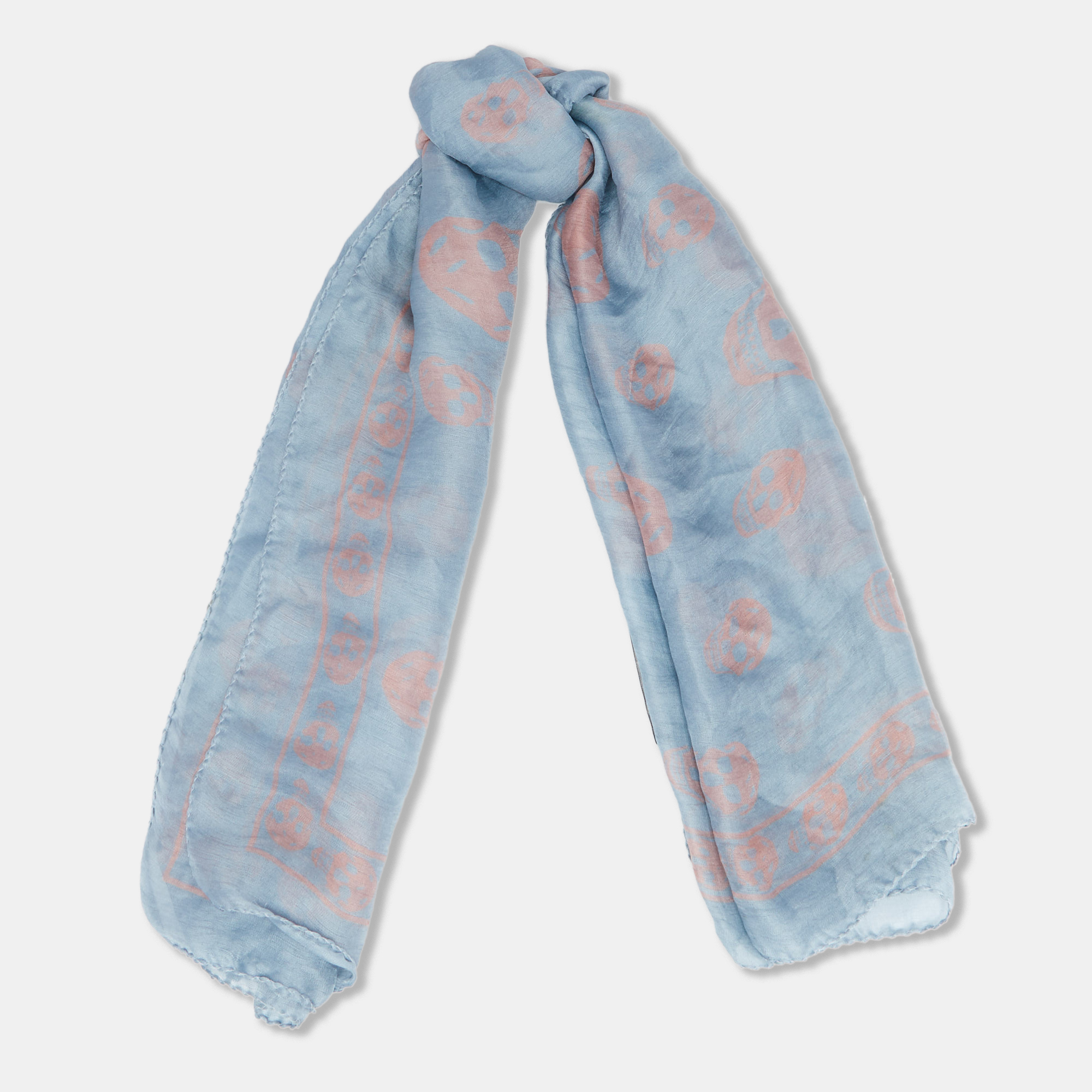 

Alexander McQueen Pale Blue Skull Print Silk Scarf