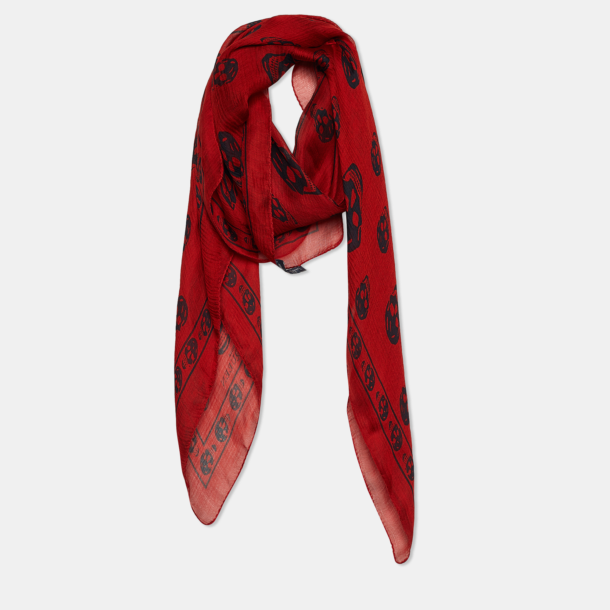 

Alexander McQueen Red Skull Print Silk Scarf