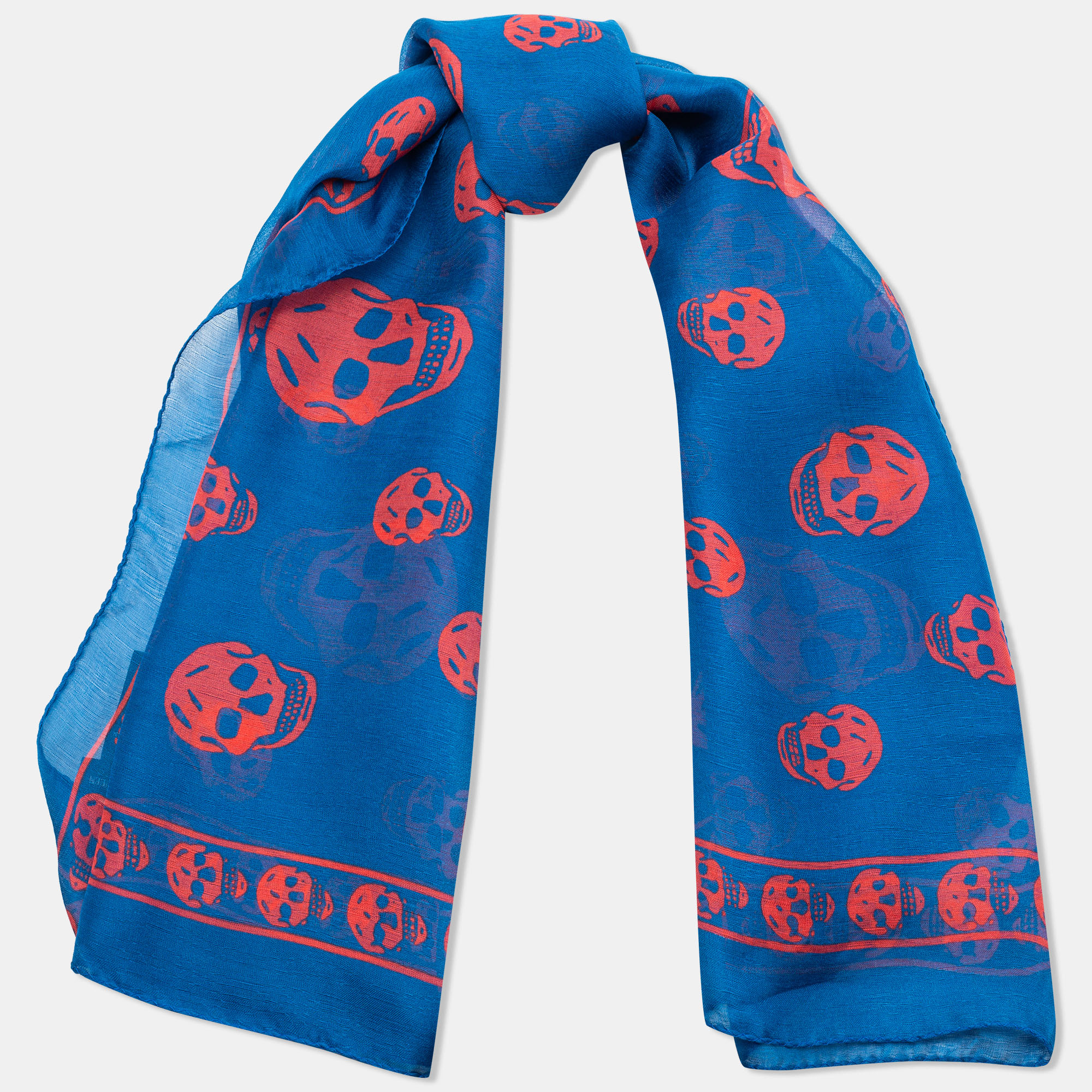 

Alexander McQueen Royal Blue & Red Skull Silk Chiffon Scarf