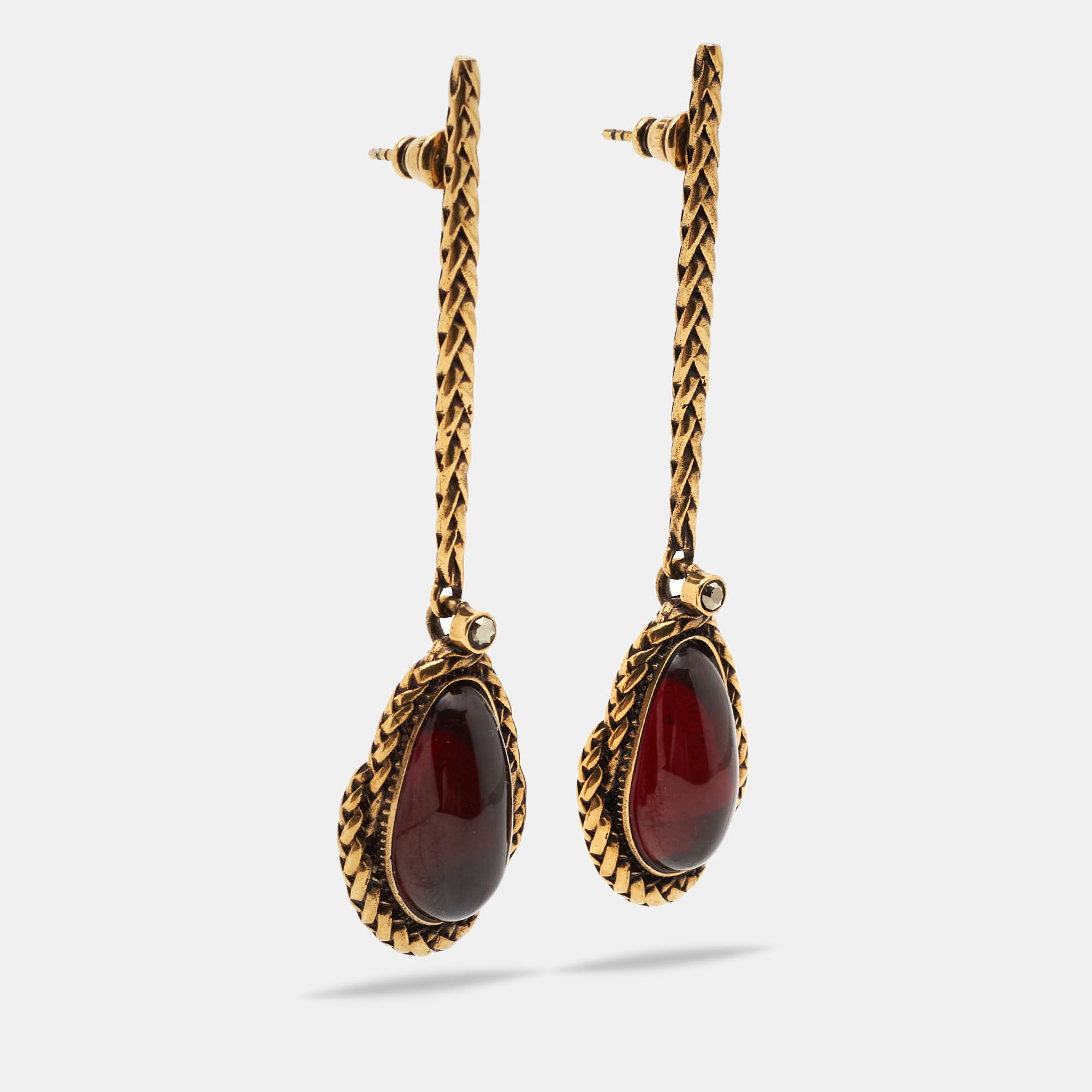 

Alexander McQueen Aged Gold Tone Red Teardrop Earrings