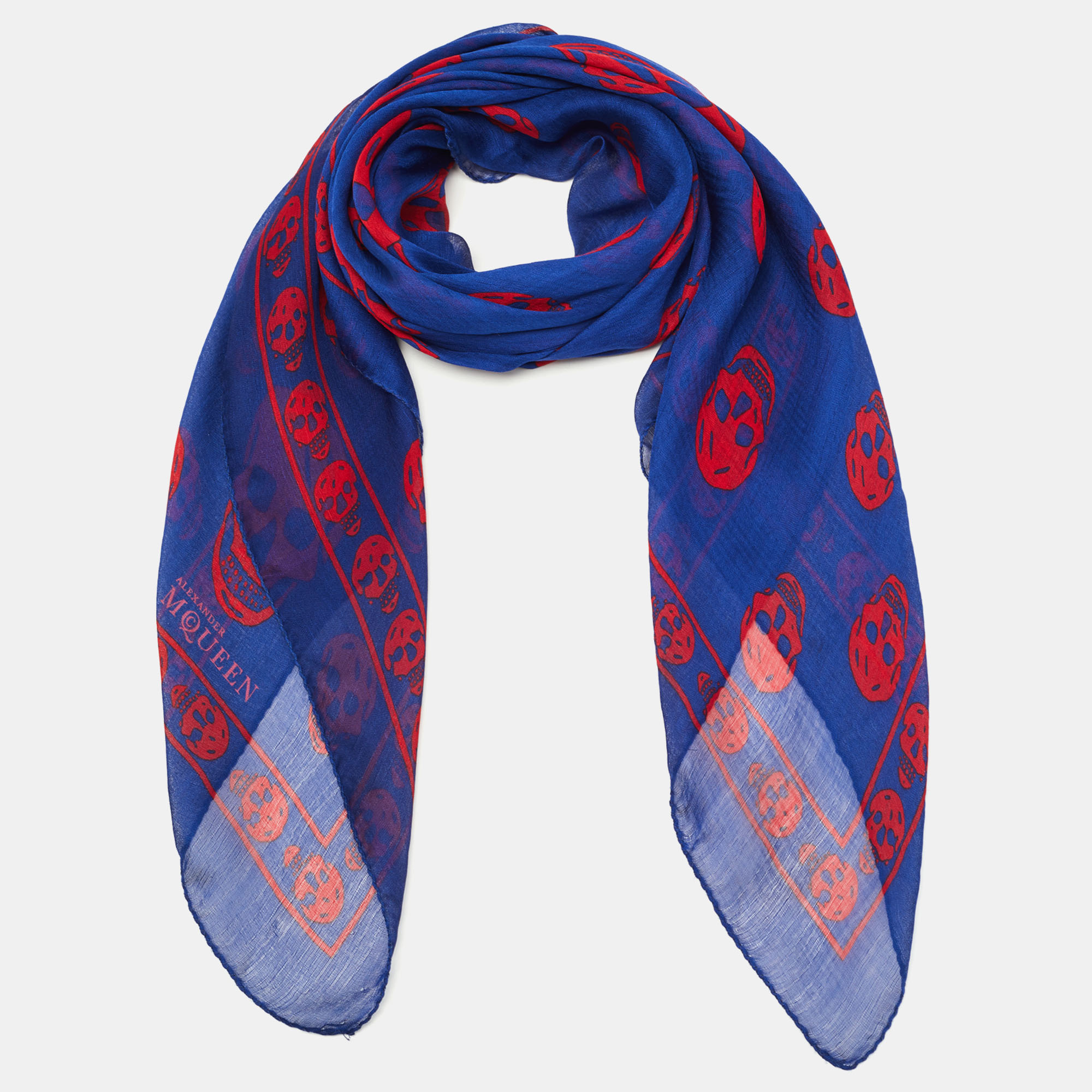 

Alexander McQueen Royal Blue & Red Skull Silk Chiffon Scarf