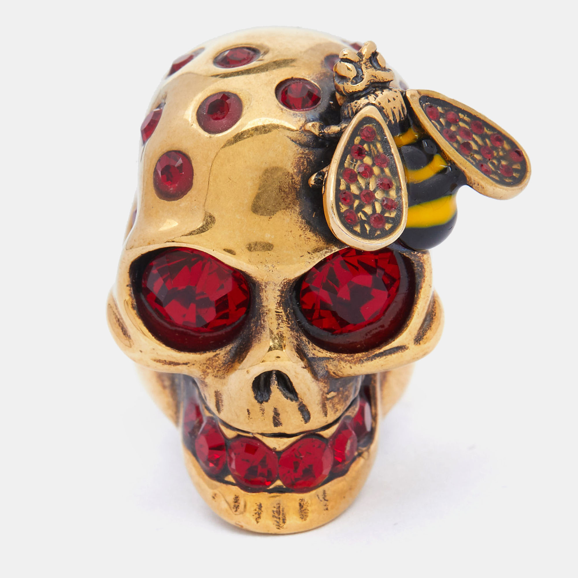 

Alexander McQueen Gold Tone Bee & Skull Ring Size